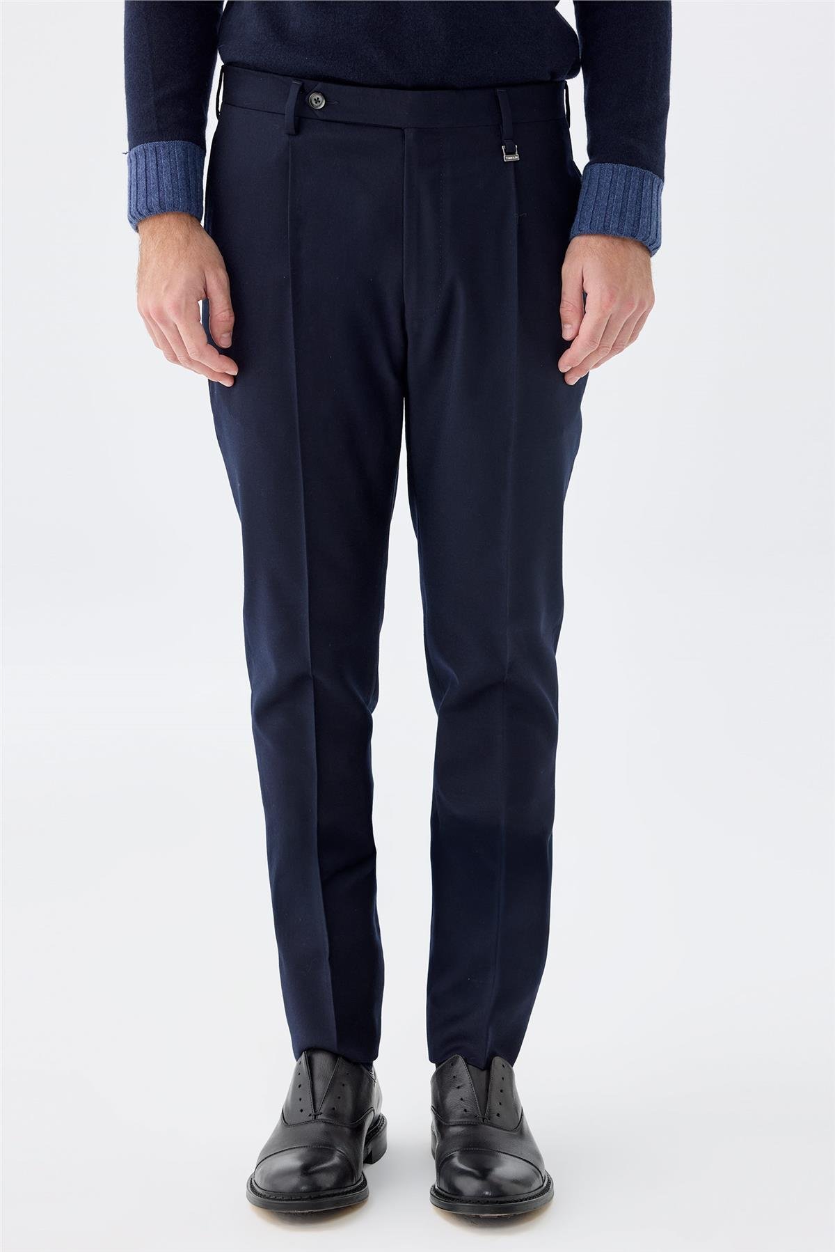 Lacivert Flanel Yün Pantolon