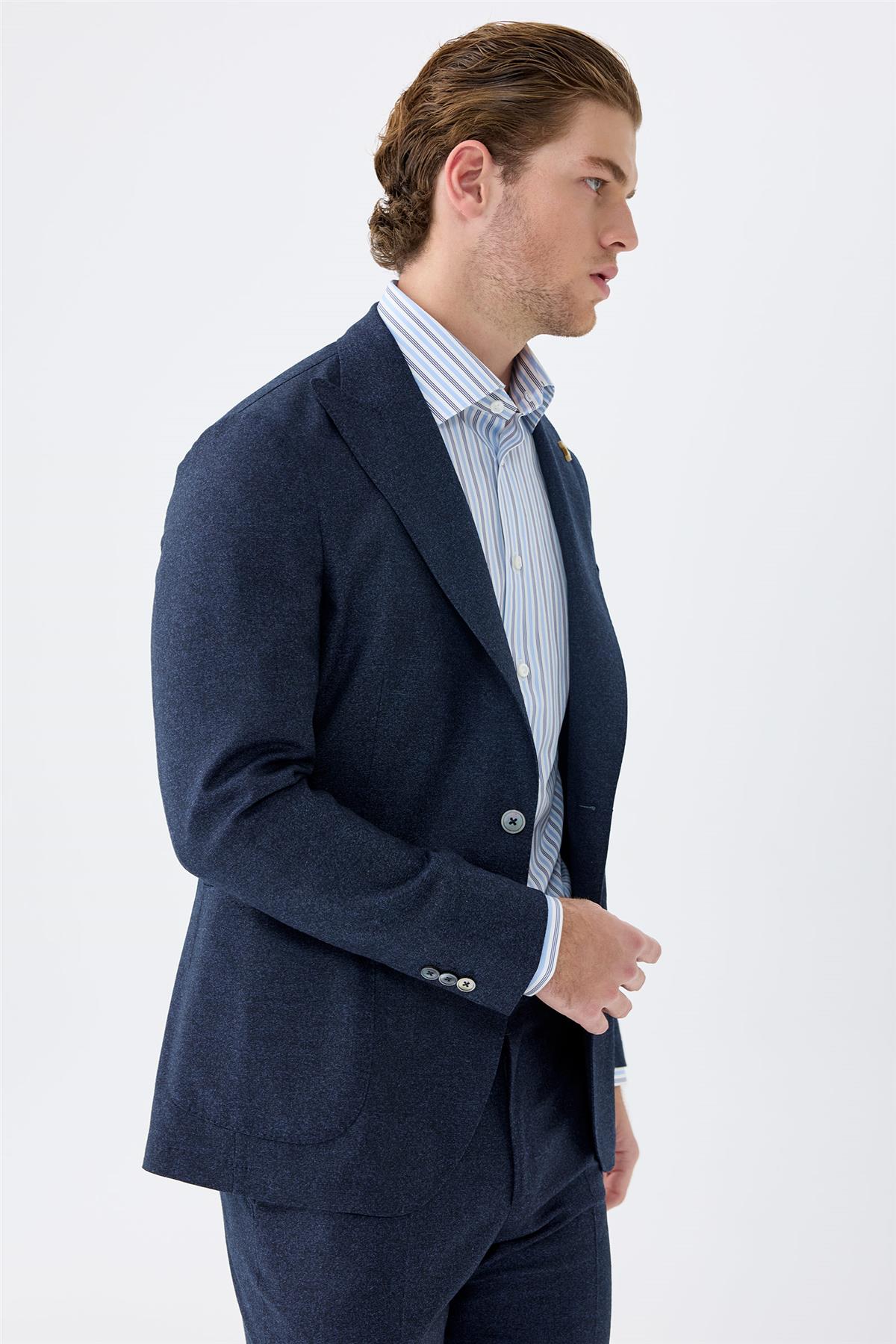 Lacivert Flanel Yün Takım Elbise