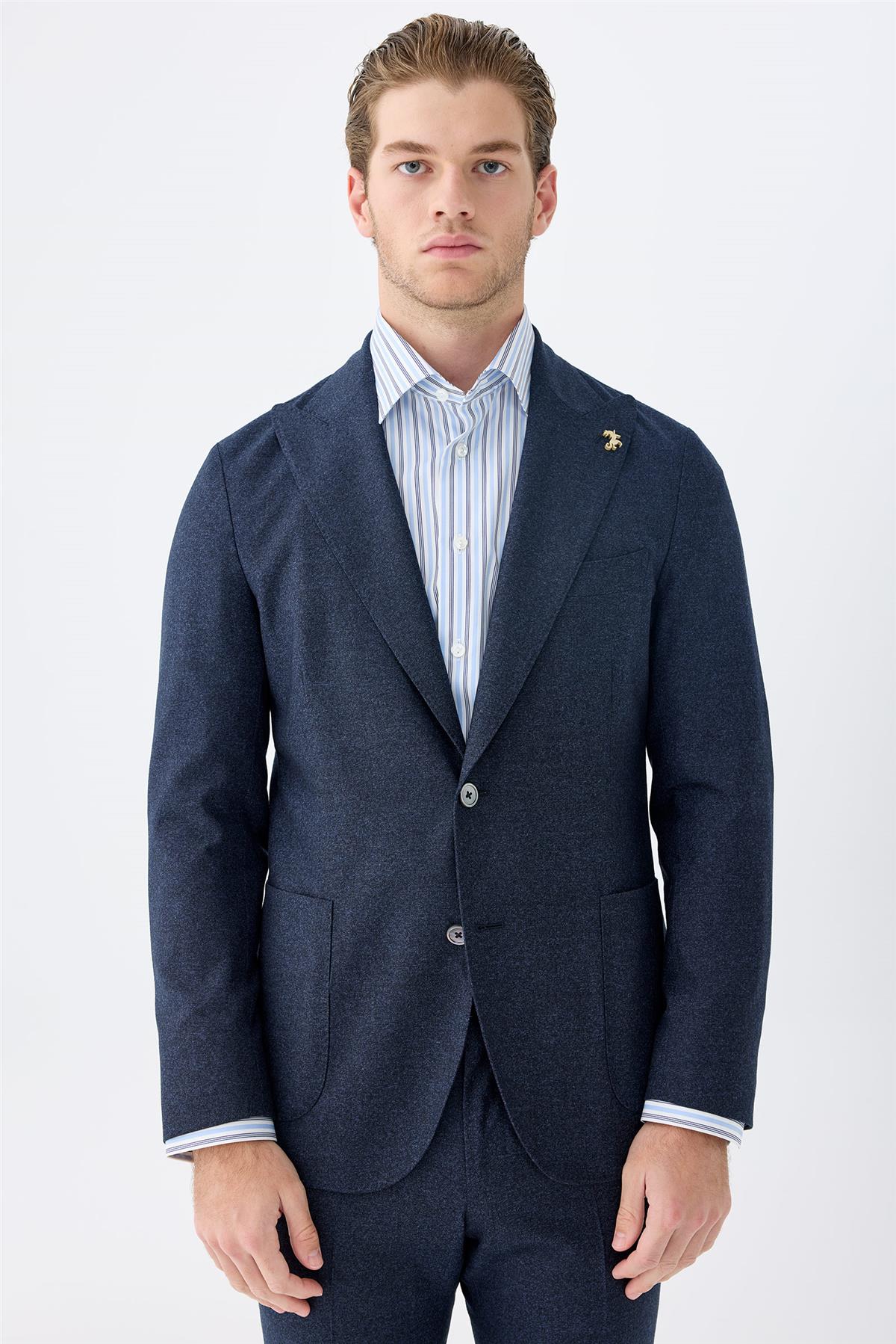 Lacivert Flanel Yün Takım Elbise