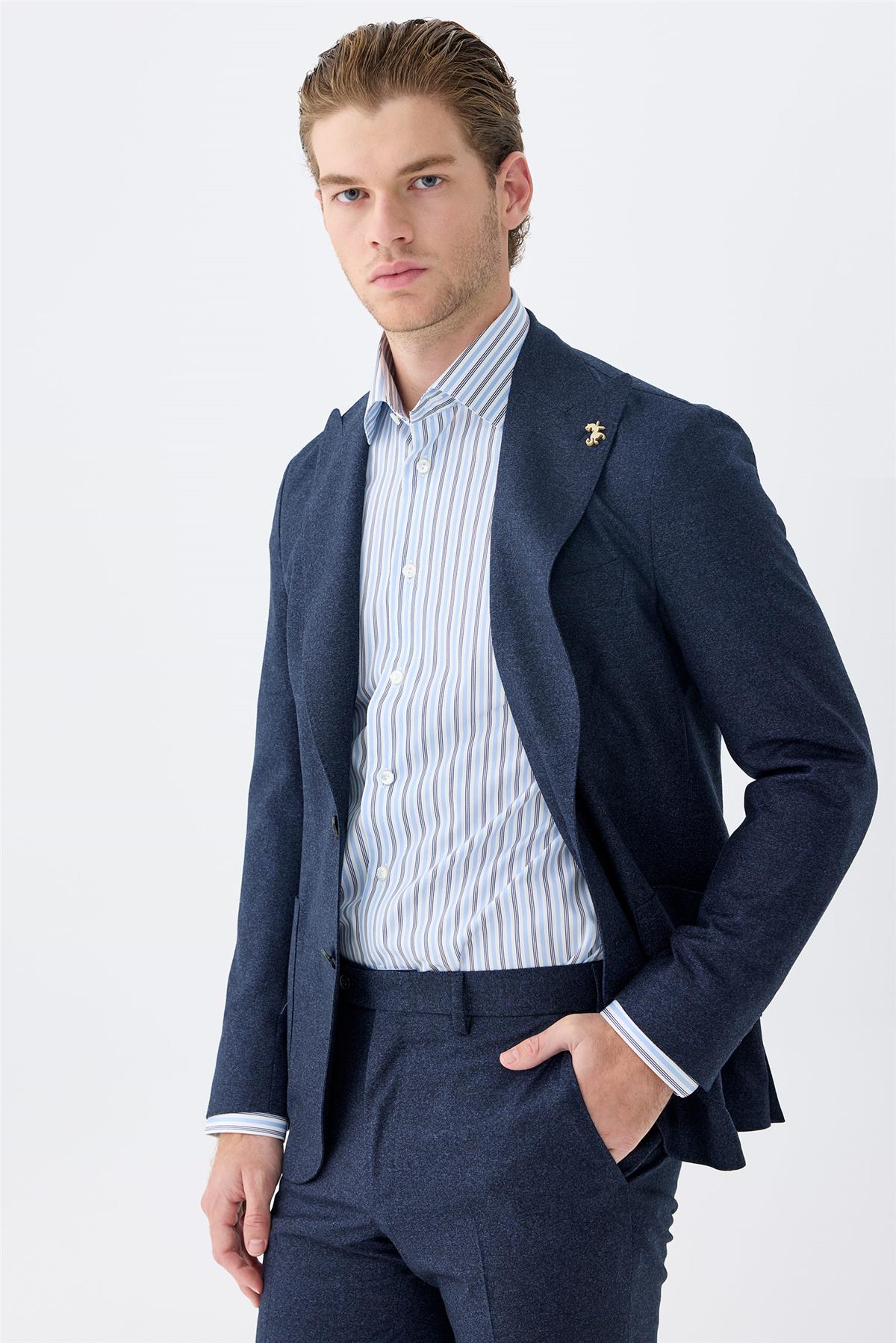 Lacivert Flanel Yün Takım Elbise