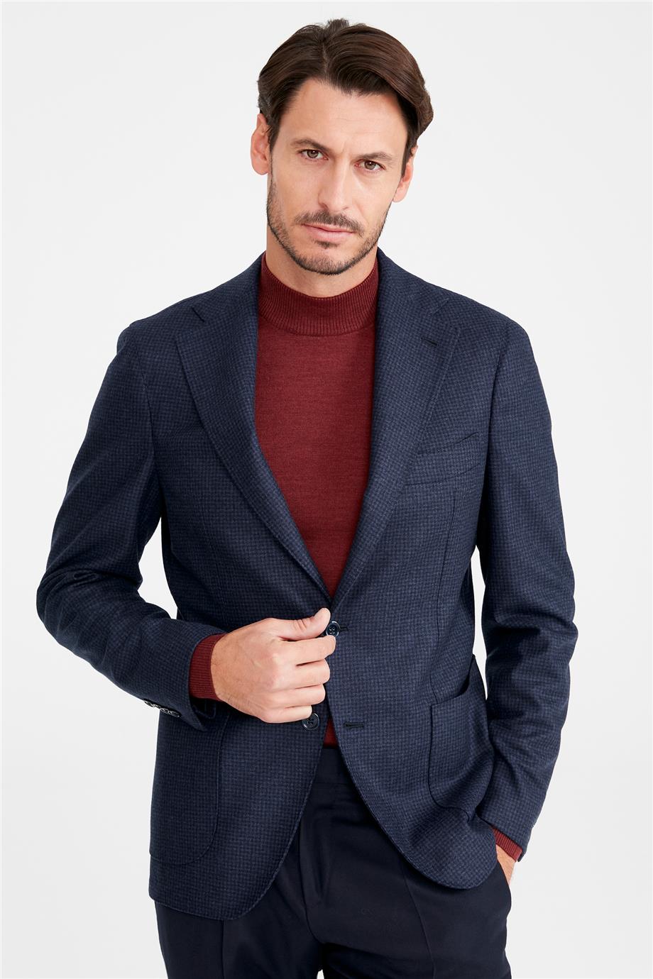 Lacivert Flannel Yün Ceket