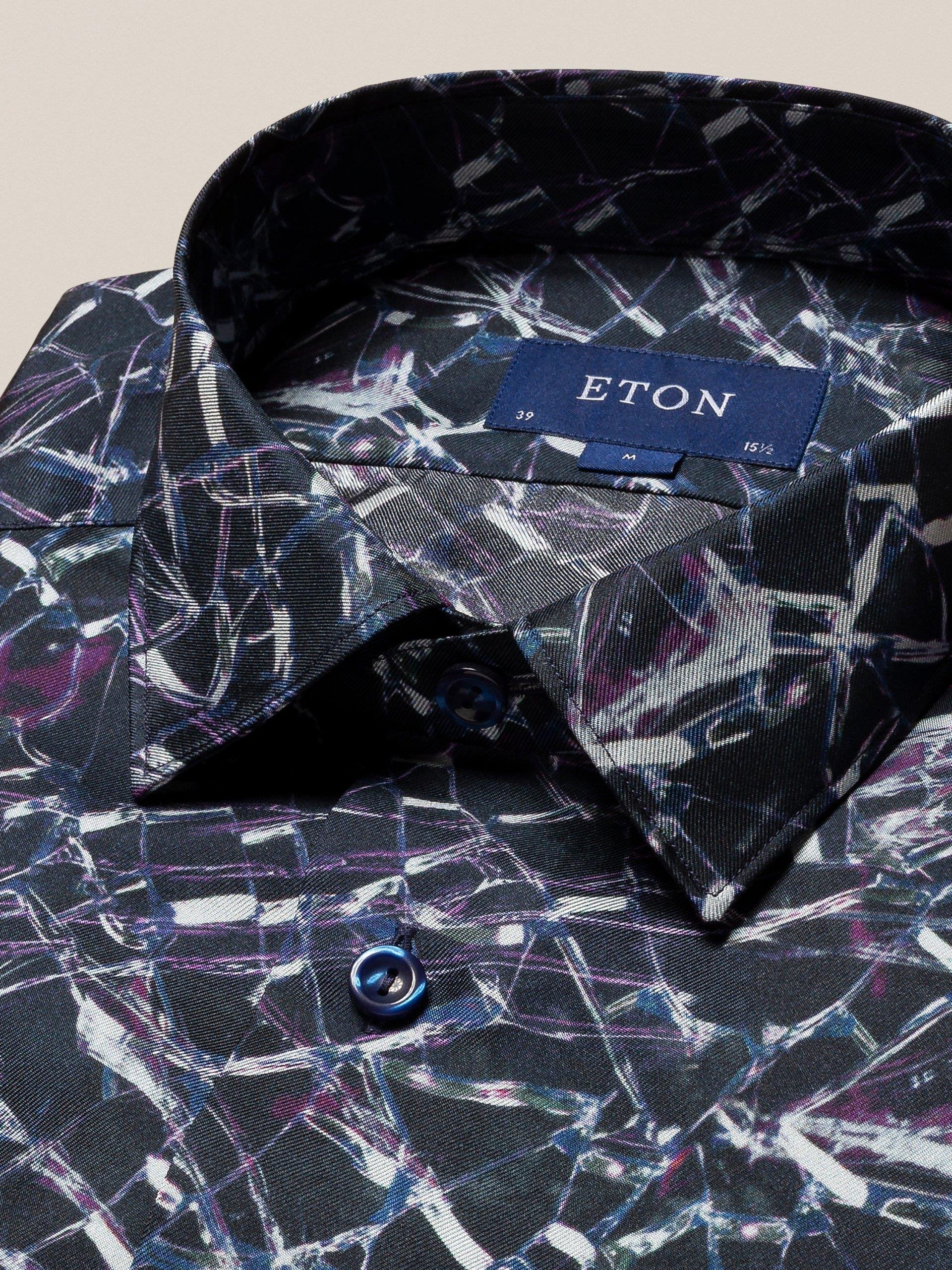 Lacivert Geometrik Desen İpek Twill Gömlek