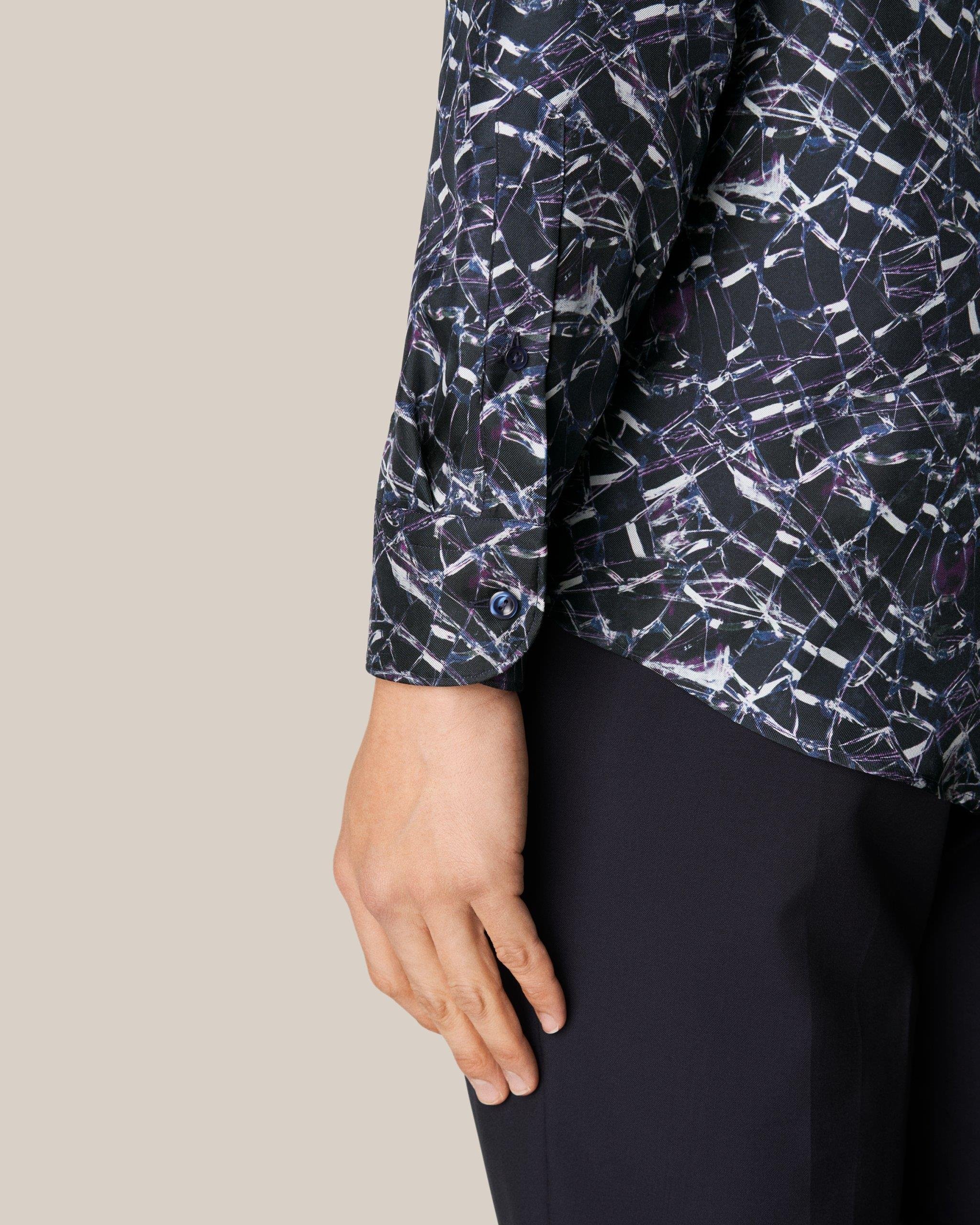 Lacivert Geometrik Desen İpek Twill Gömlek