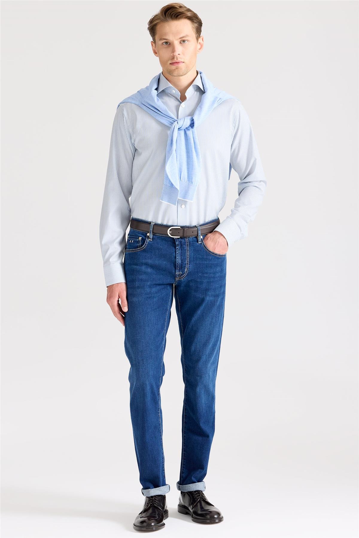 Lacivert Giza Pamuk Denim Pantolon