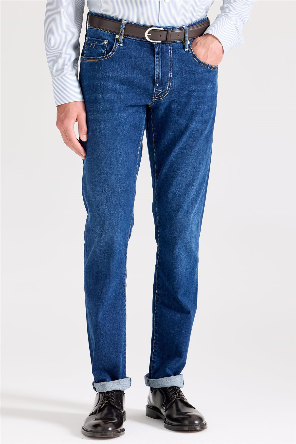 Lacivert Giza Pamuk Denim Pantolon