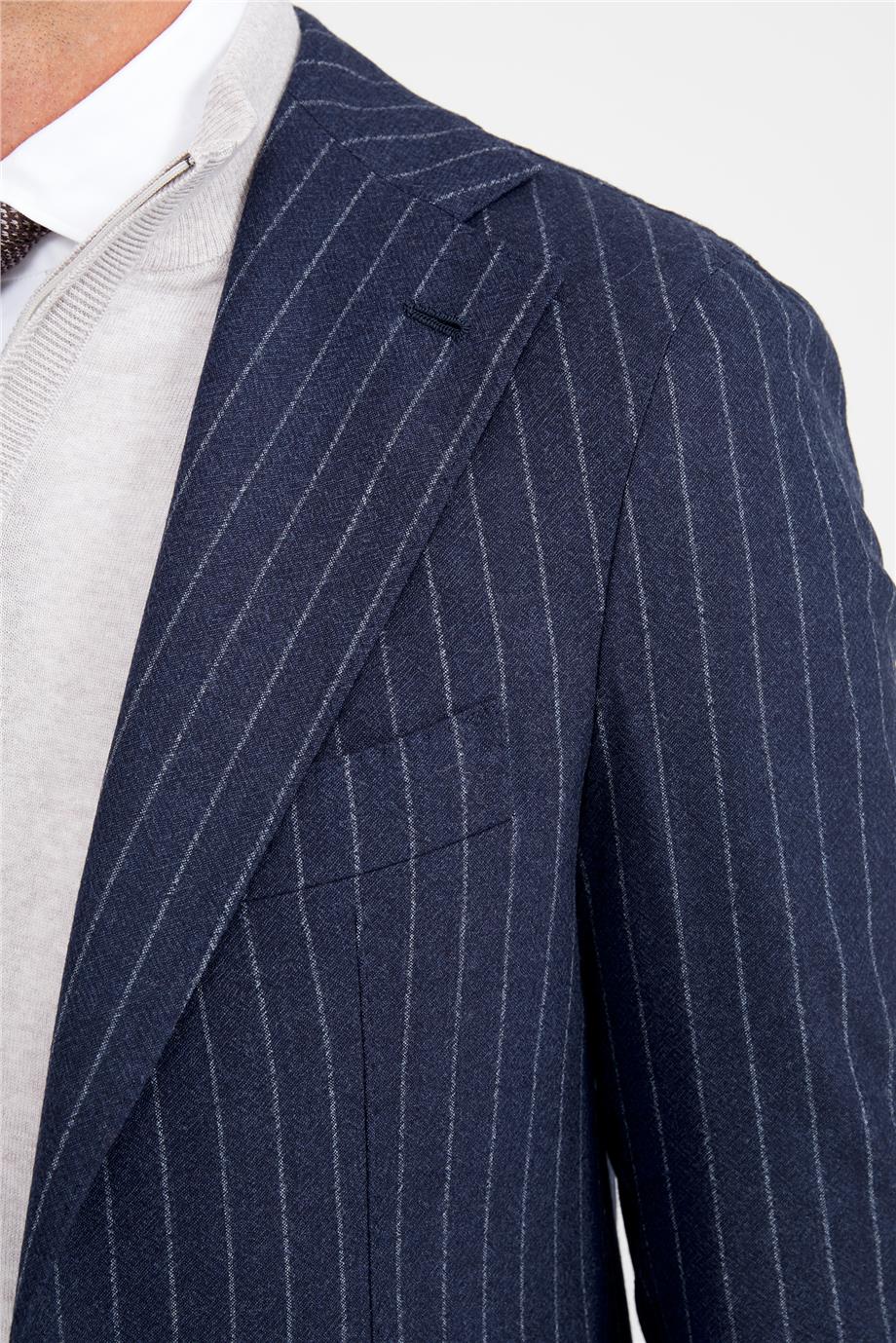 Lacivert Gri Çizgili Yün Takım Elbise