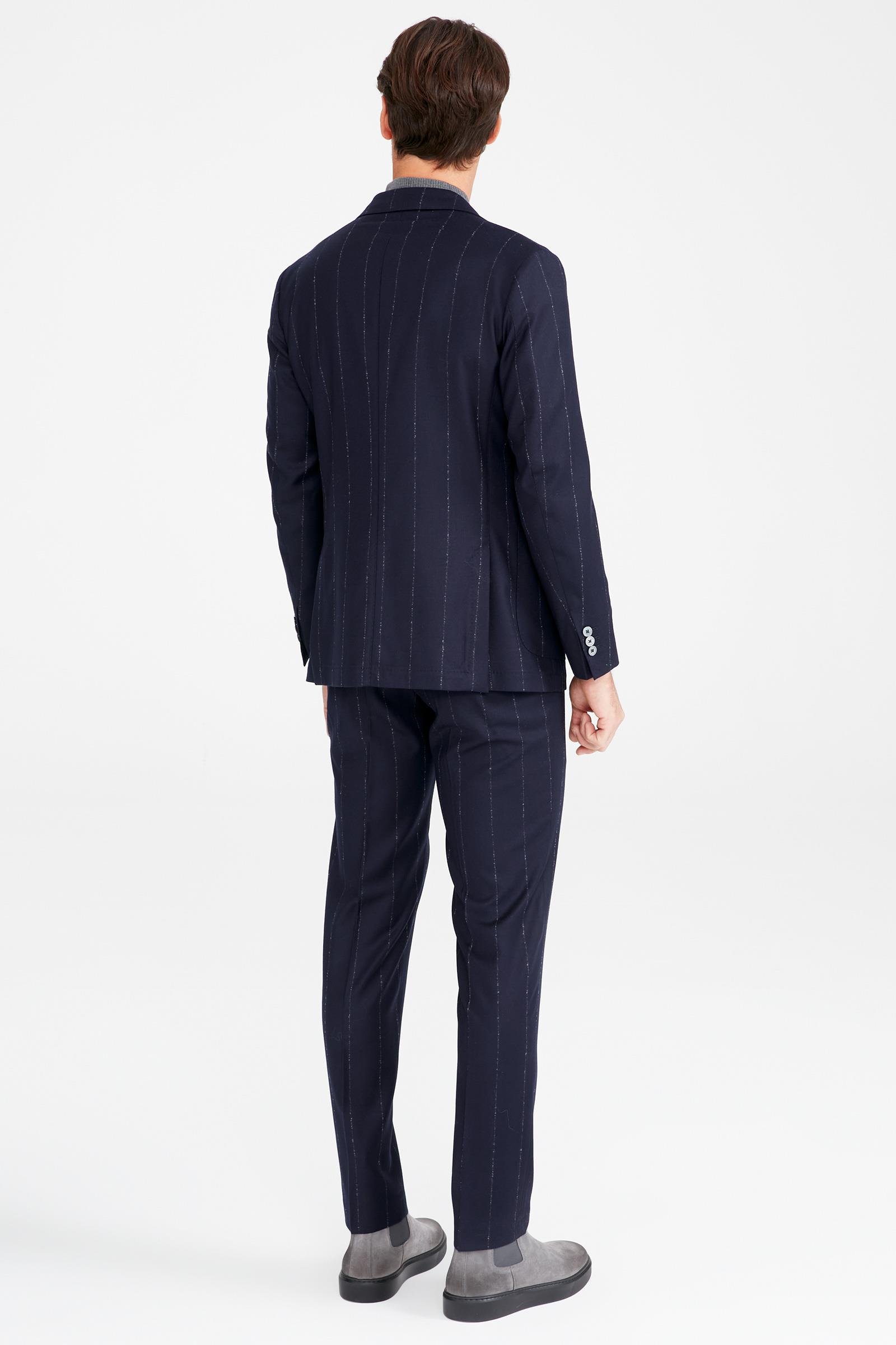 Lacivert Gri Çizgili Yün Takım Elbise