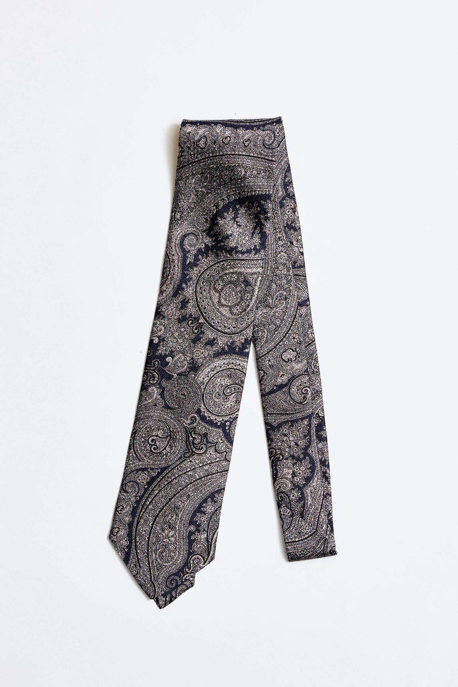 Lacivert Gri İpek Kravat