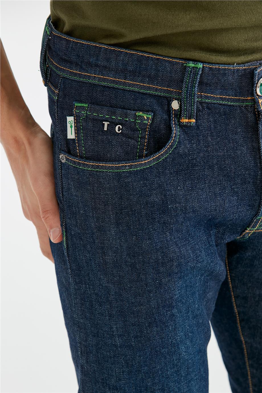 Lacivert Ham Denim Pantolon