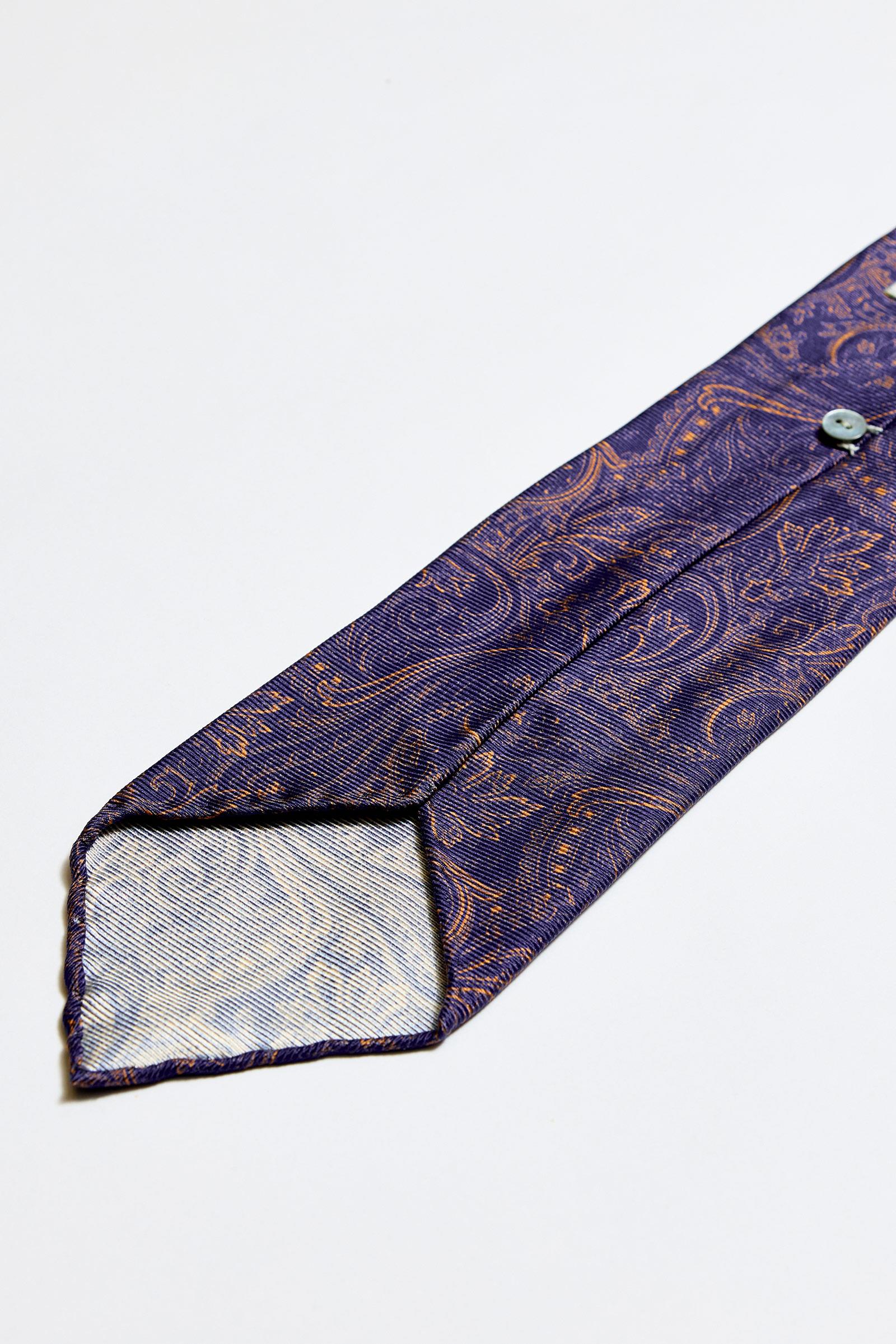 Lacivert Kahve Astarsız 5 Fold İpek Kravat