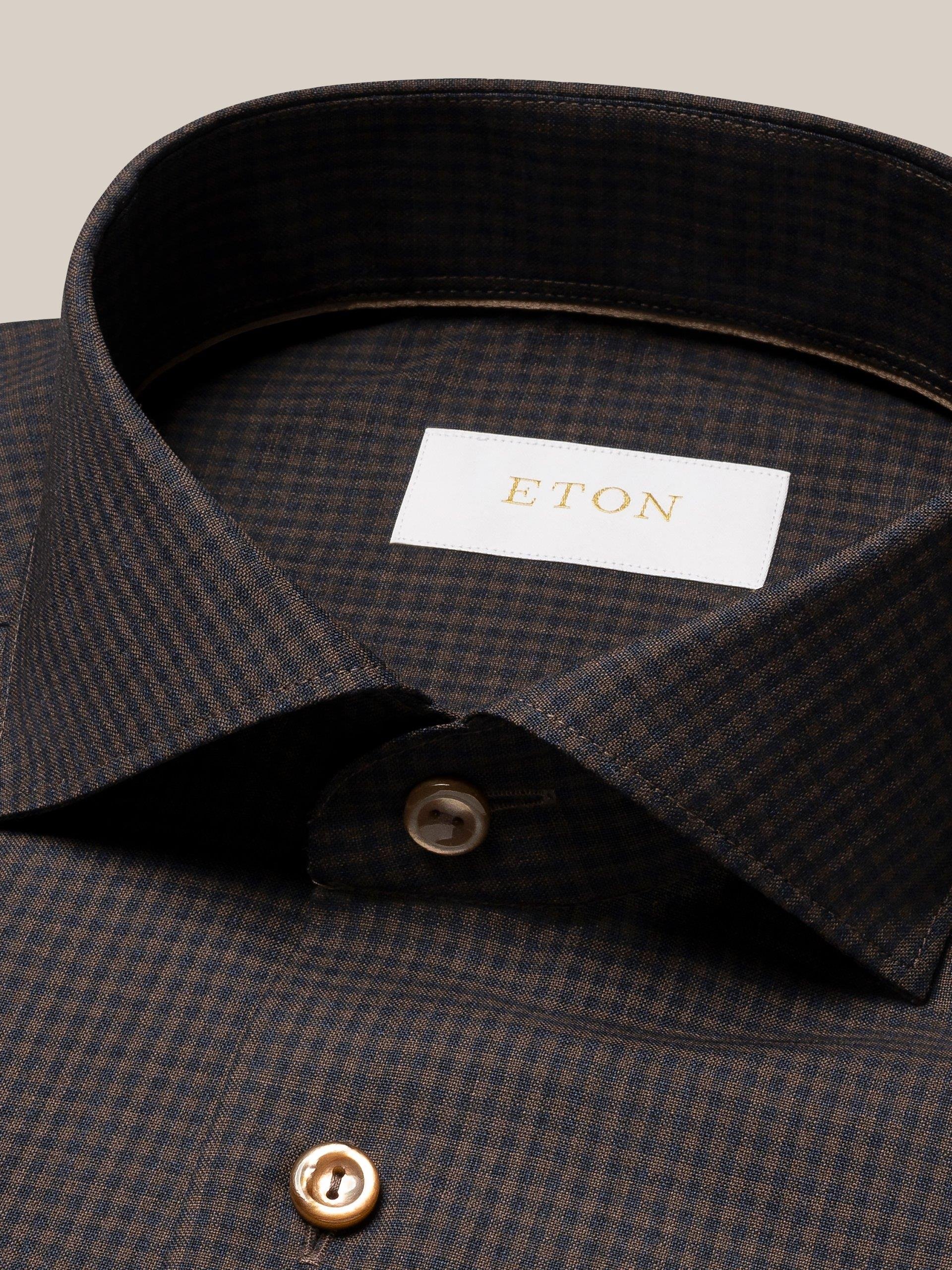 Lacivert Kahverengi Kareli Merino Yün Gömlek