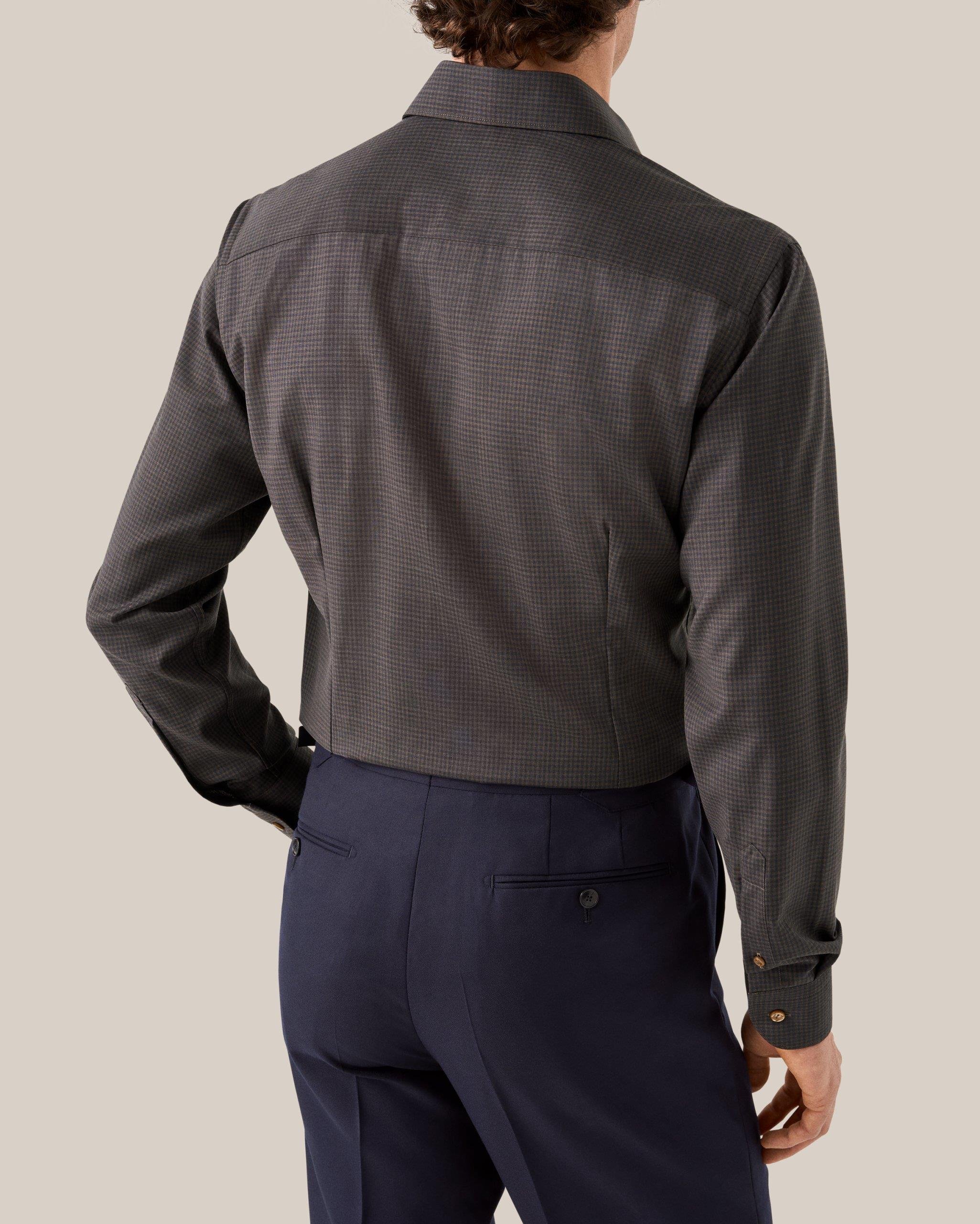 Lacivert Kahverengi Kareli Merino Yün Gömlek