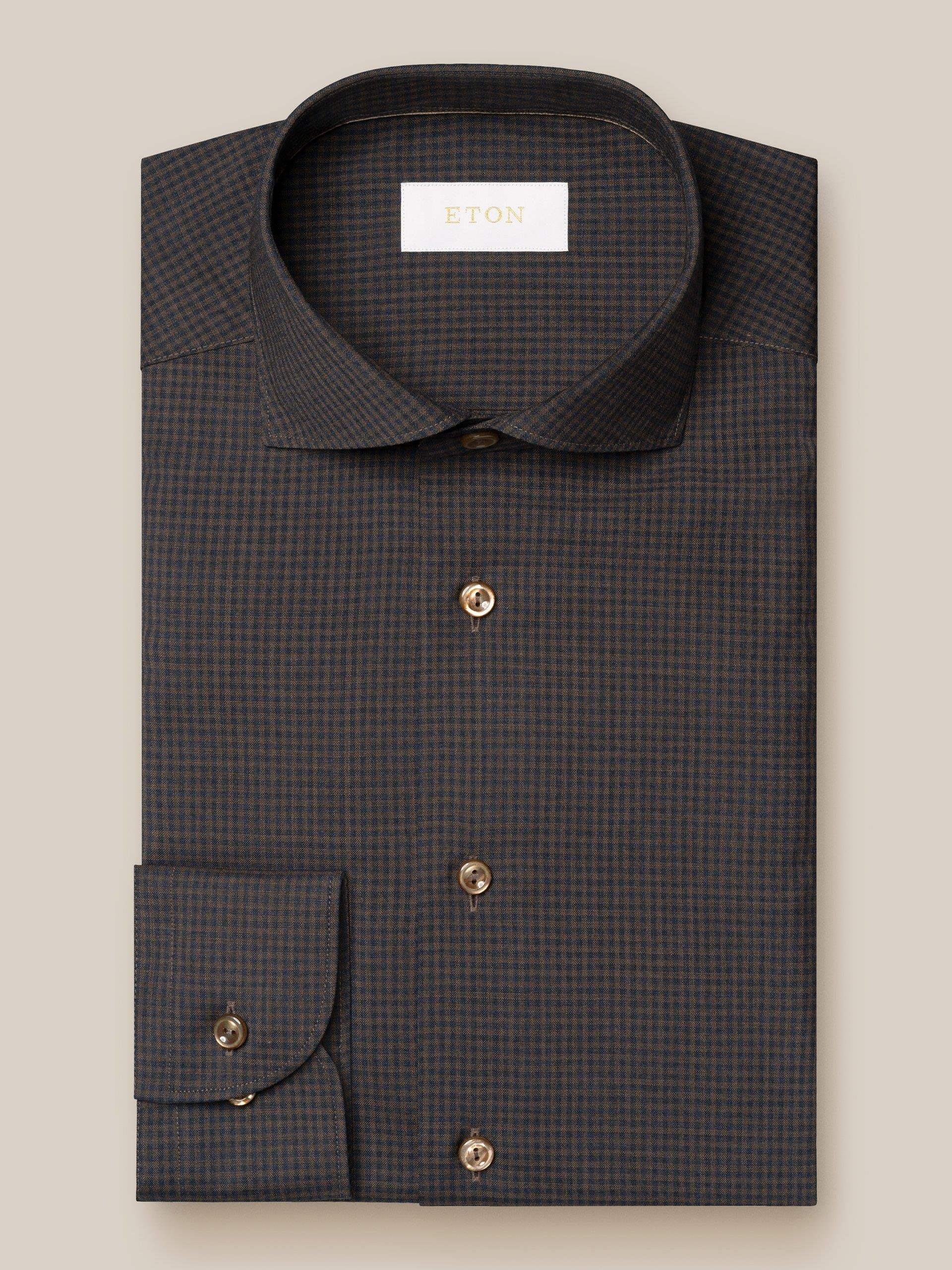 Lacivert Kahverengi Kareli Merino Yün Gömlek