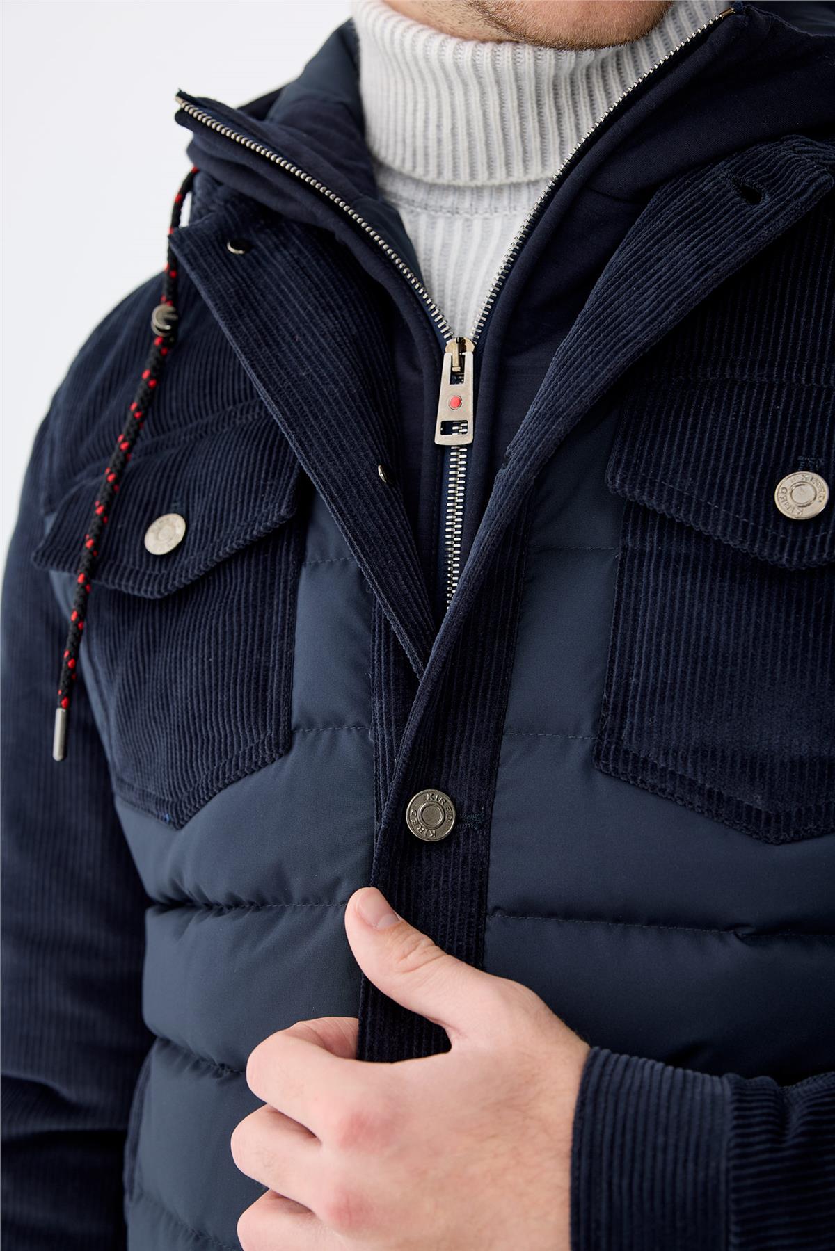 Lacivert Kapüşonlu Pamuk Spor Mont 