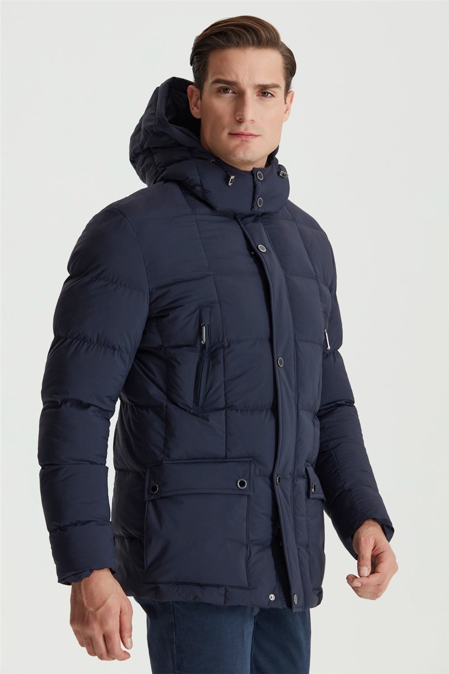 Lacivert Kapüşonlu Şişme Parka