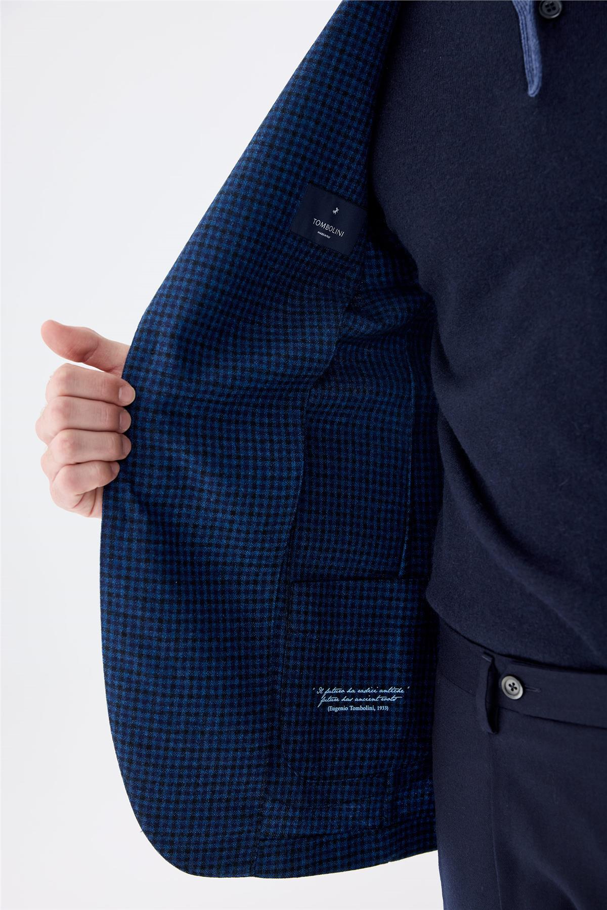 Lacivert Kareli Yün Ceket