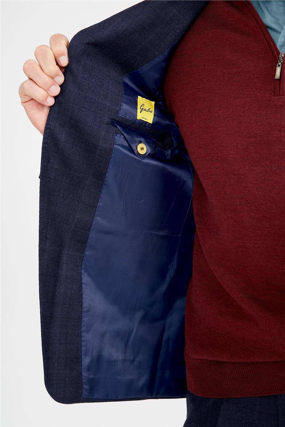 Lacivert Kareli Yün Takım Elbise