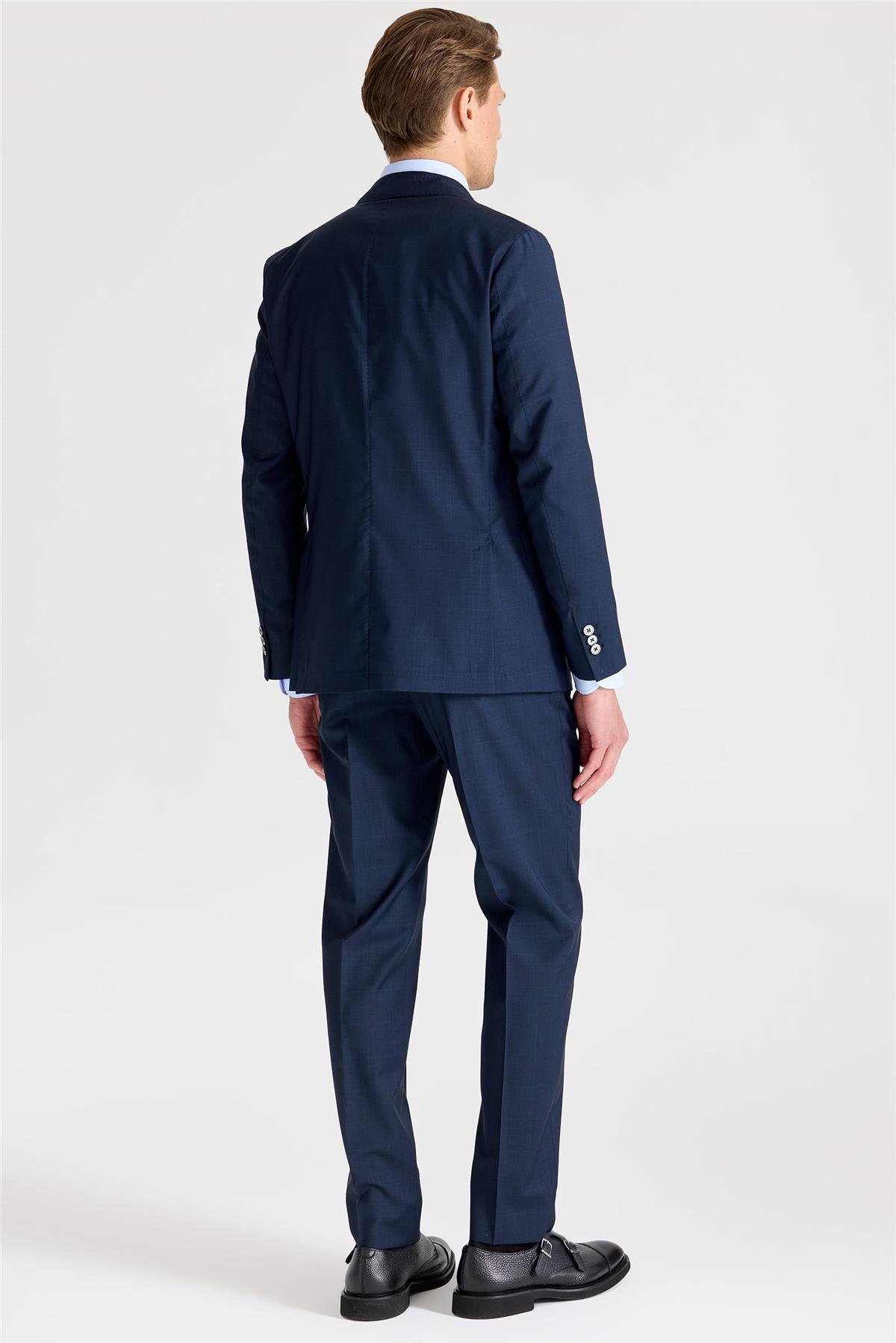 Lacivert Kareli Yün Takım Elbise