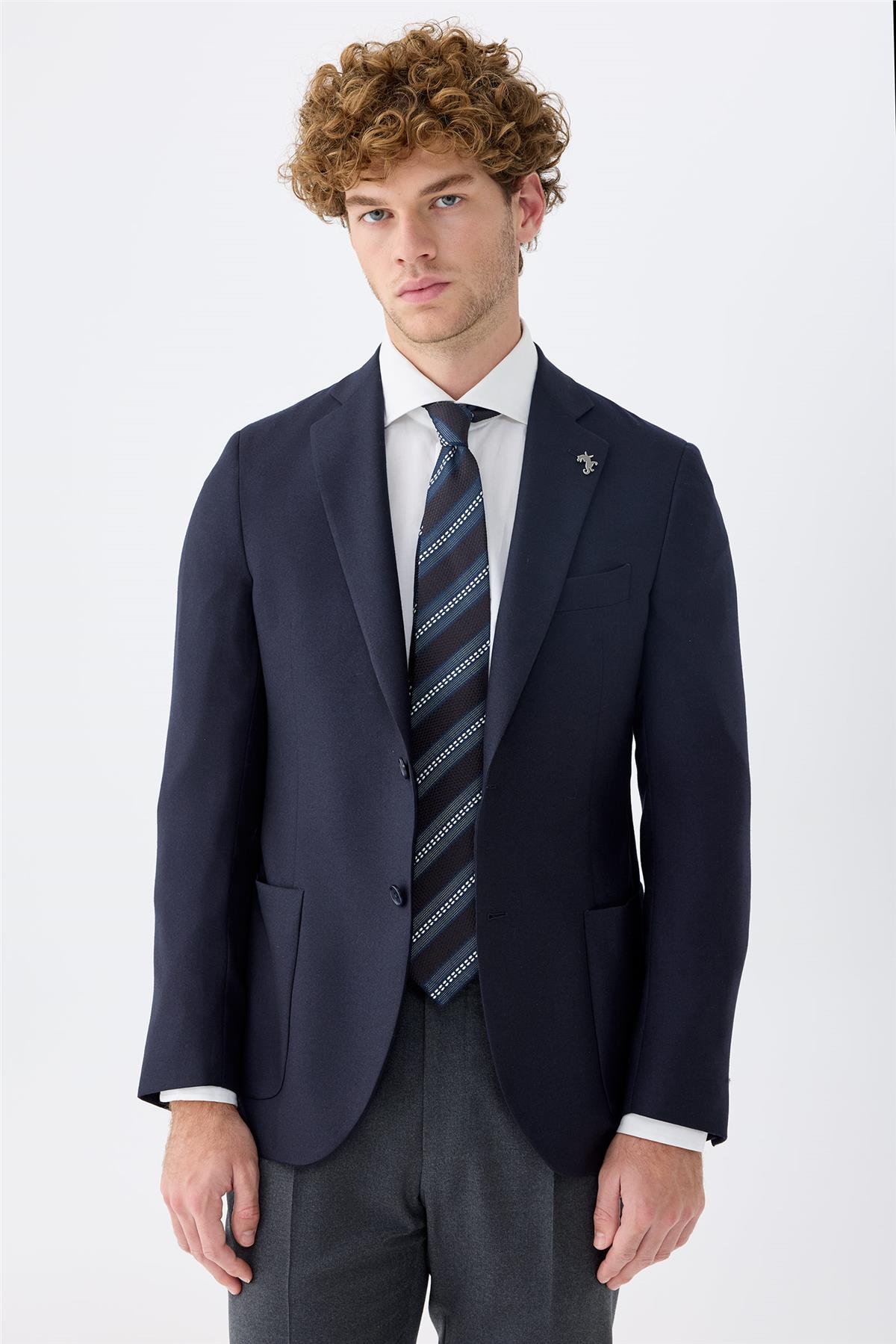 Lacivert Kaşmir İpek Ceket