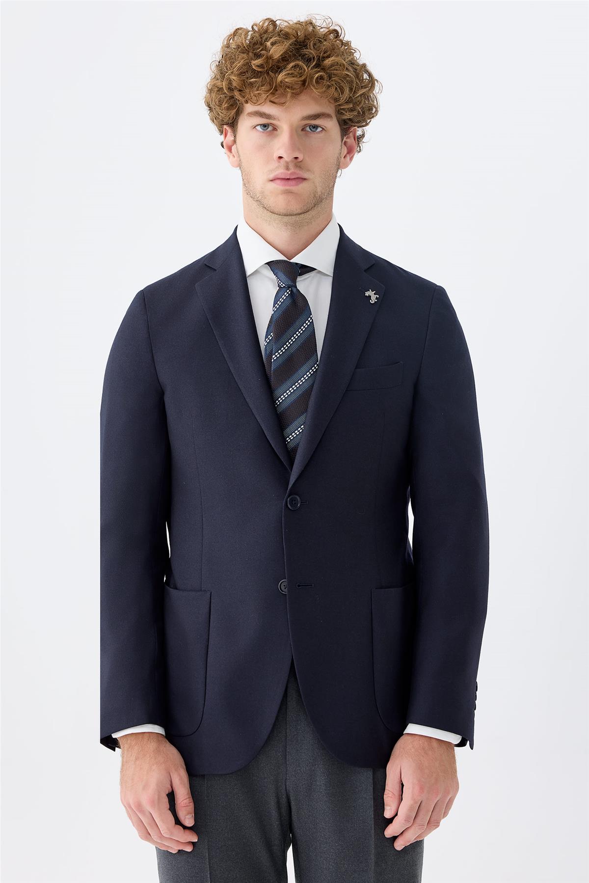 Lacivert Kaşmir İpek Ceket