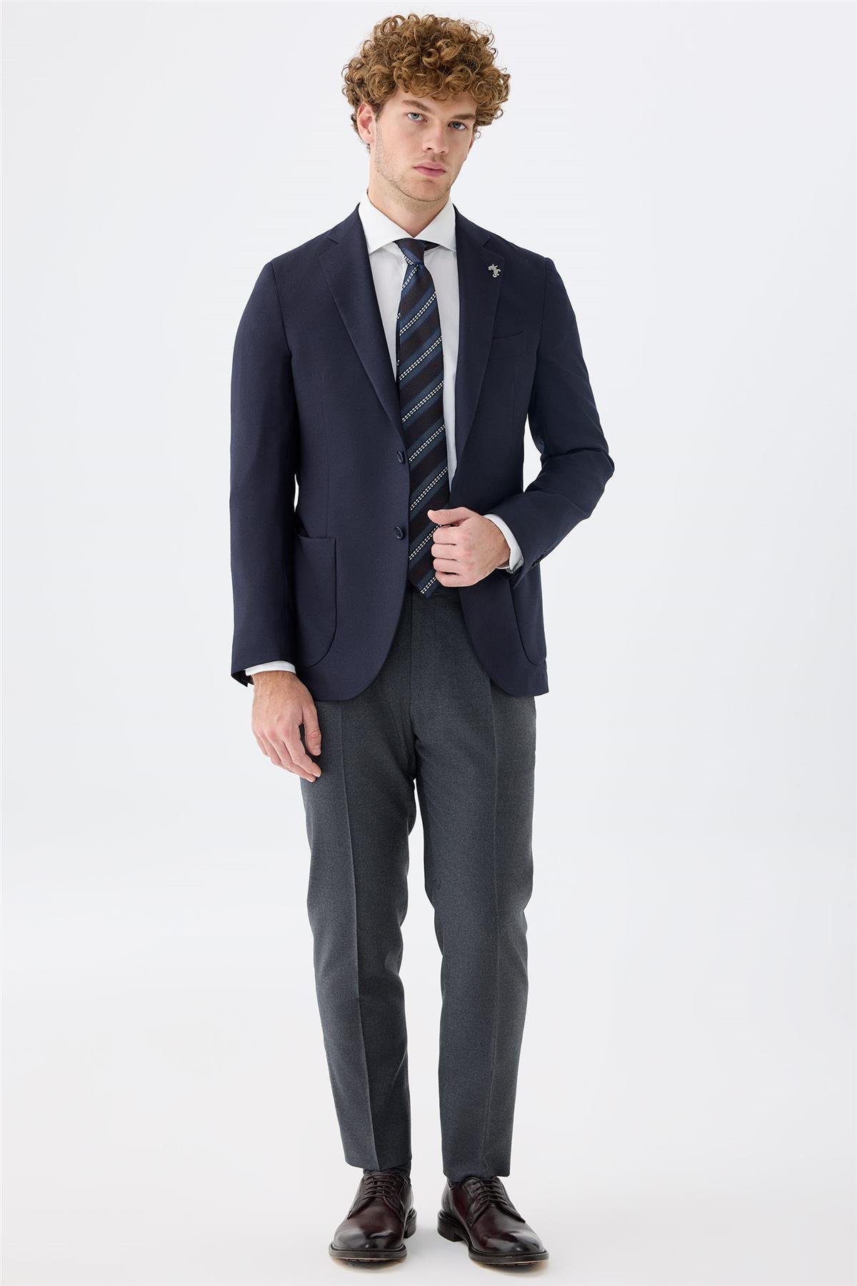 Lacivert Kaşmir İpek Ceket