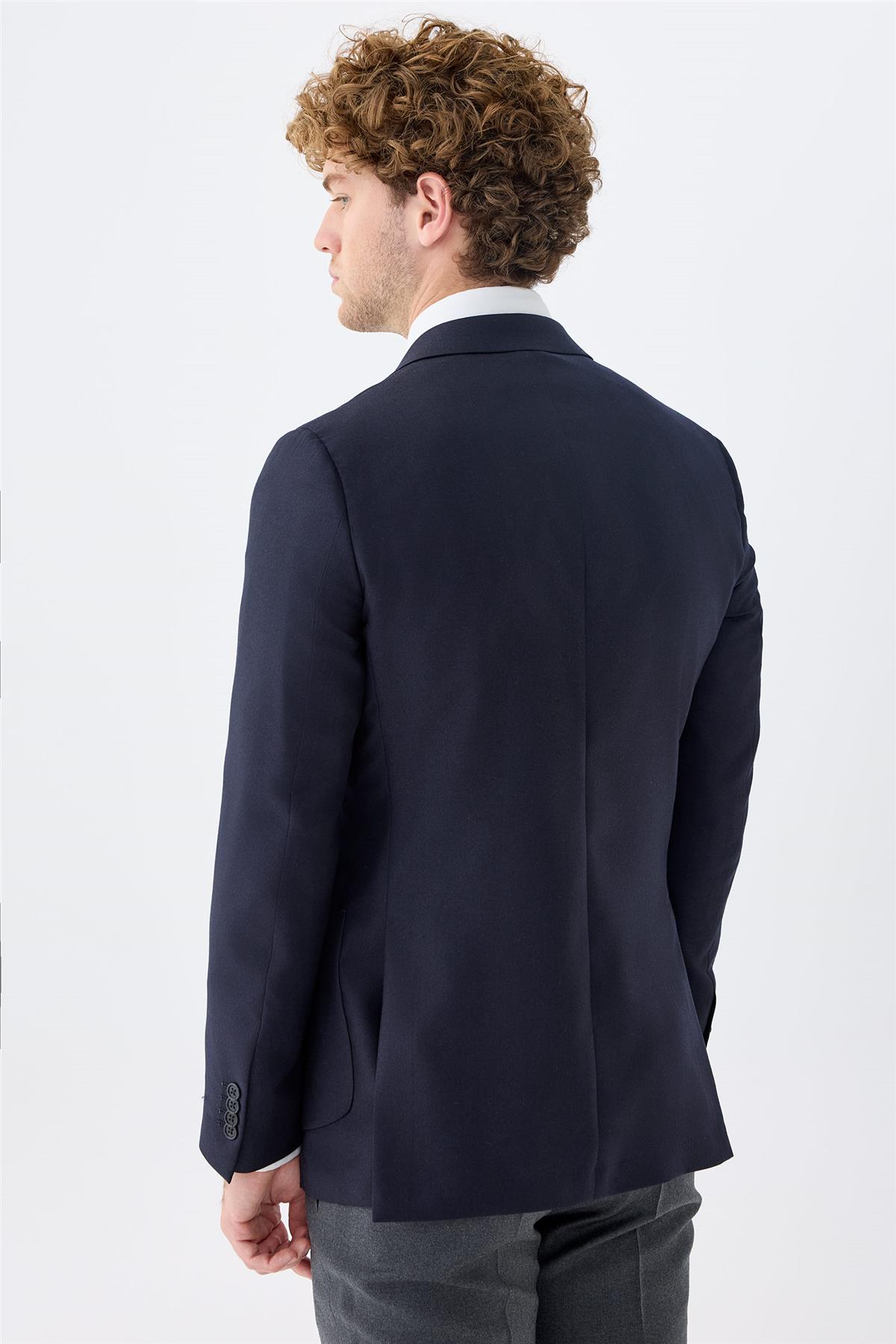 Lacivert Kaşmir İpek Ceket