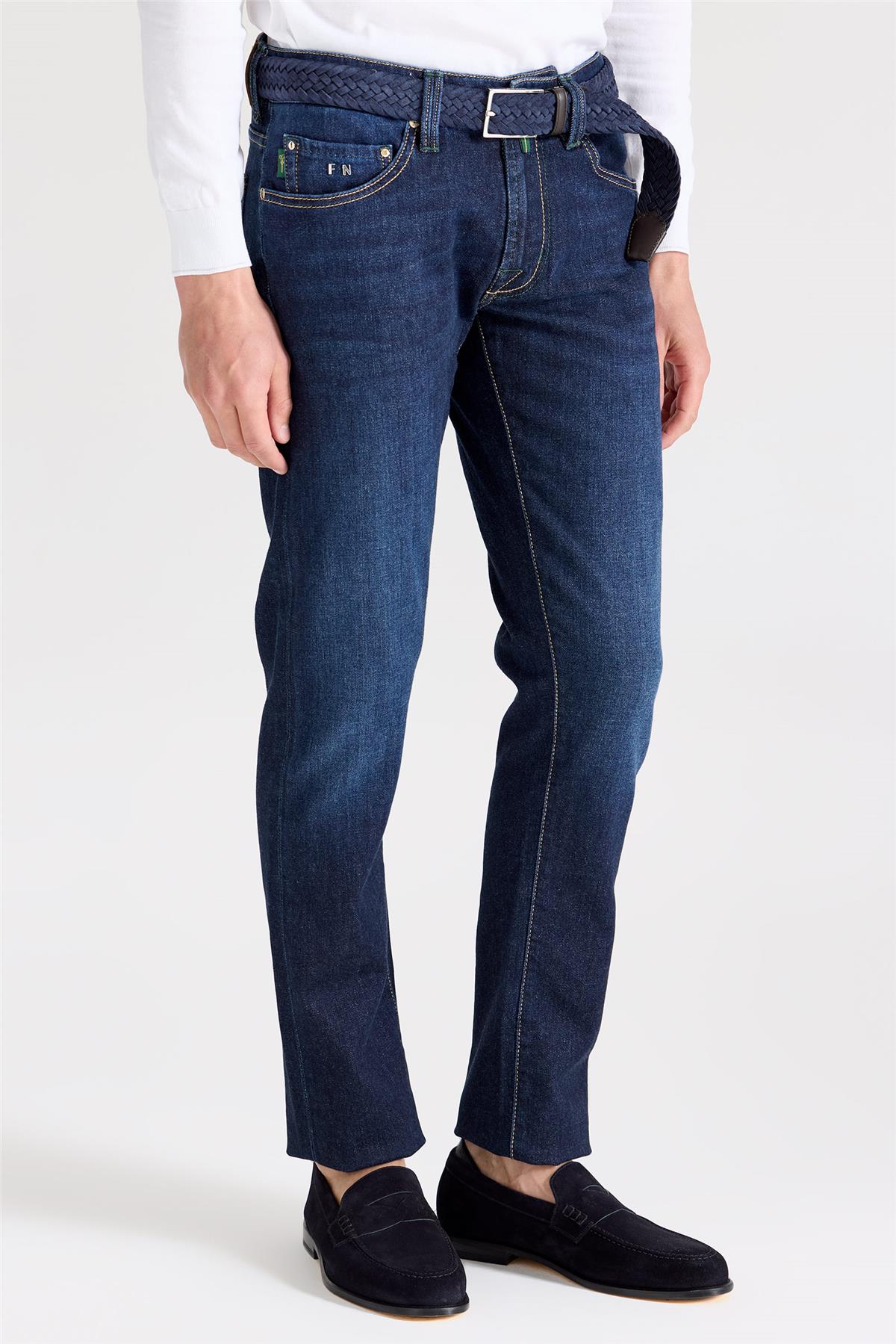 Lacivert Kaşmirli Denim Pantolon