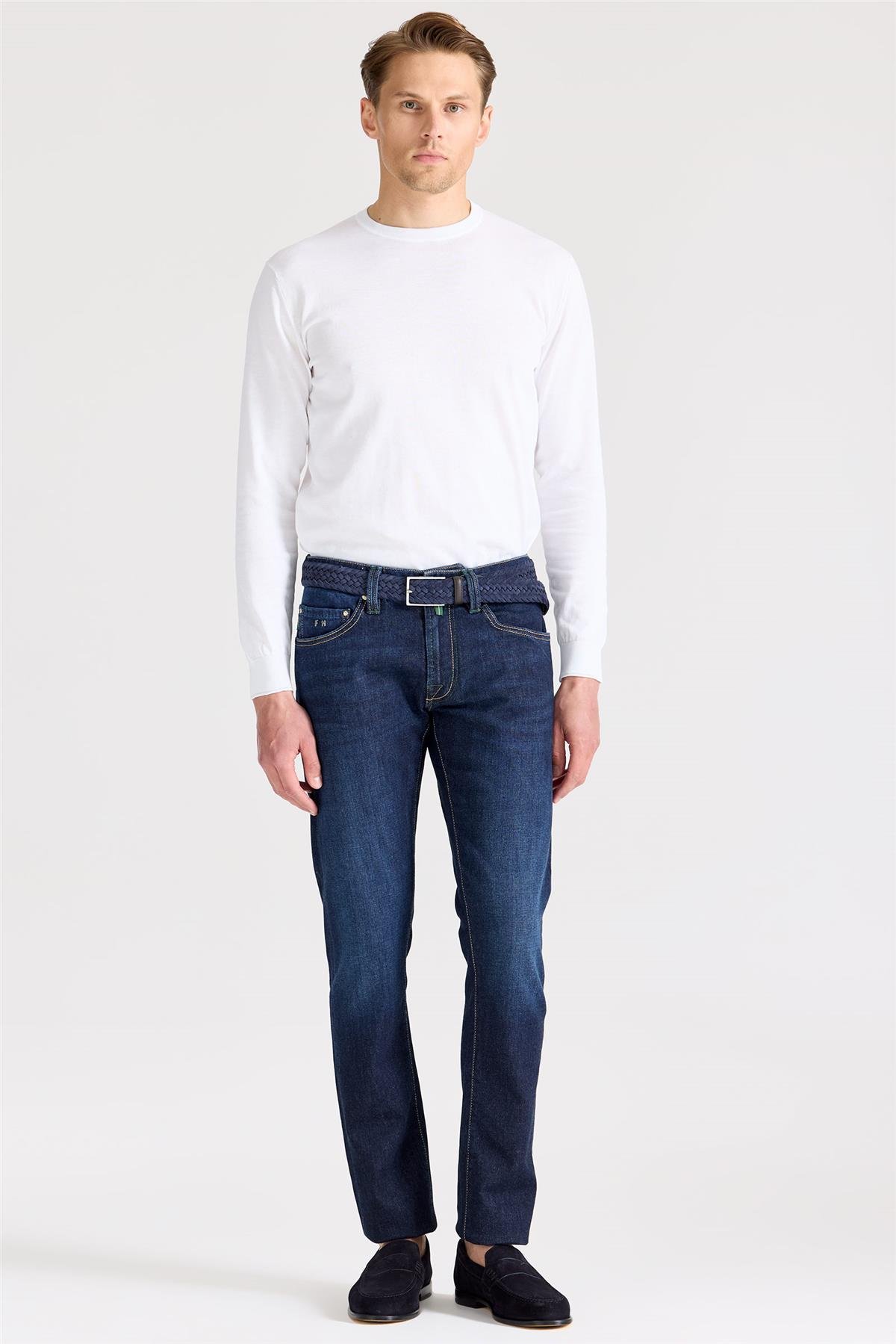 Lacivert Kaşmirli Denim Pantolon