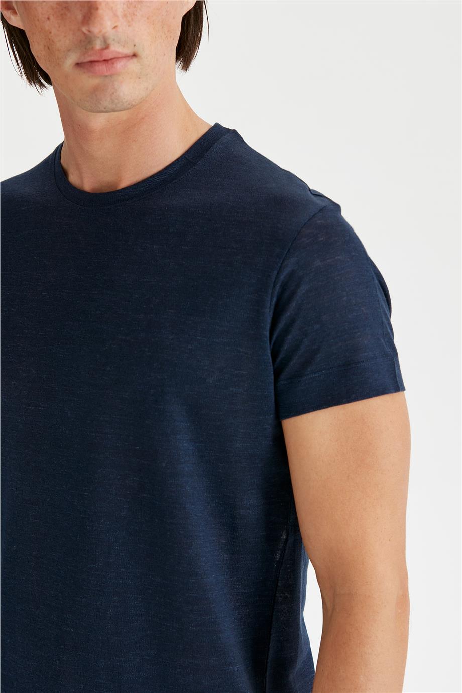 Lacivert Keten T-shirt