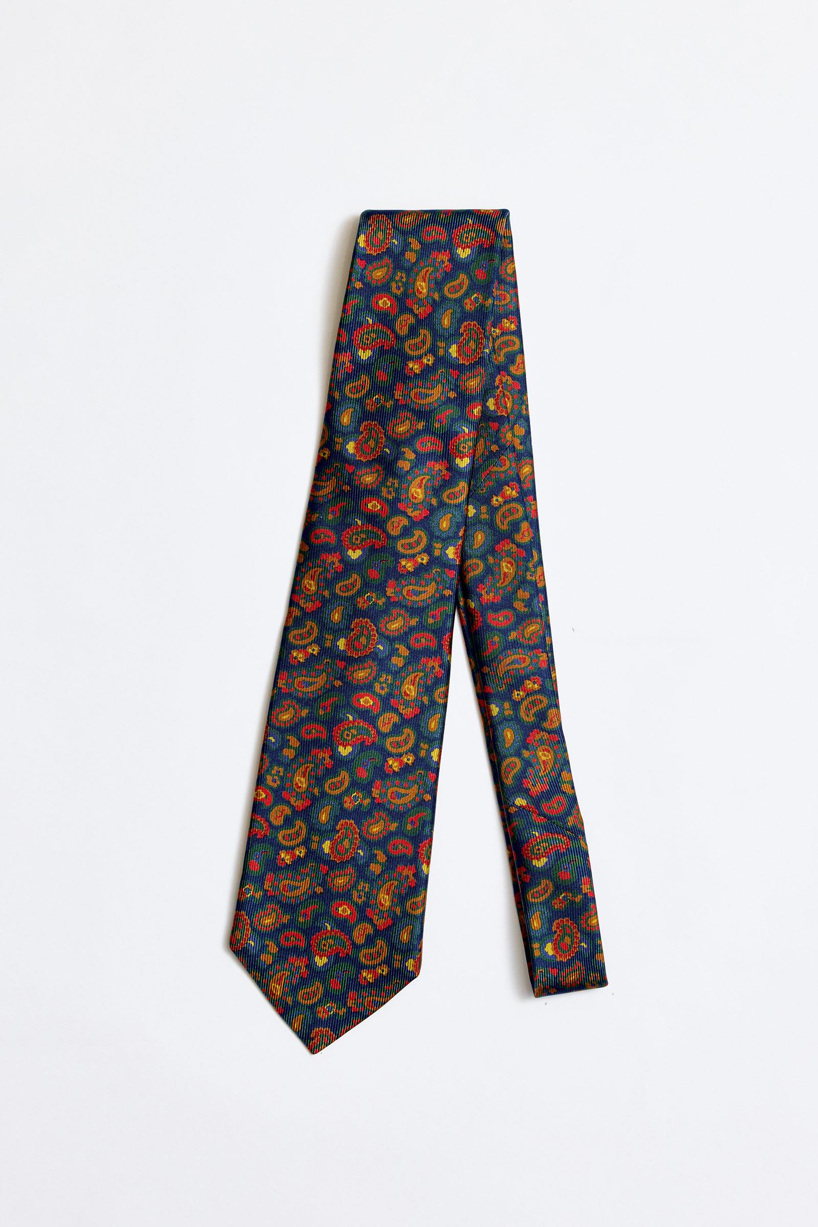 Lacivert Kırmızı 5 Fold İpek Kravat