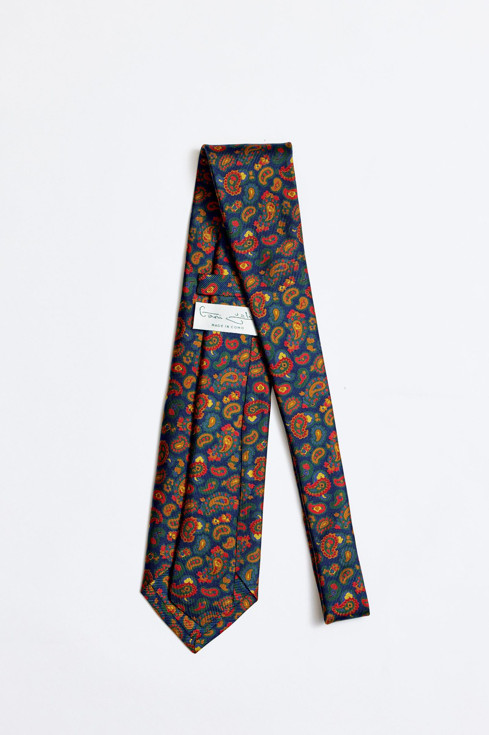 Lacivert Kırmızı 5 Fold İpek Kravat