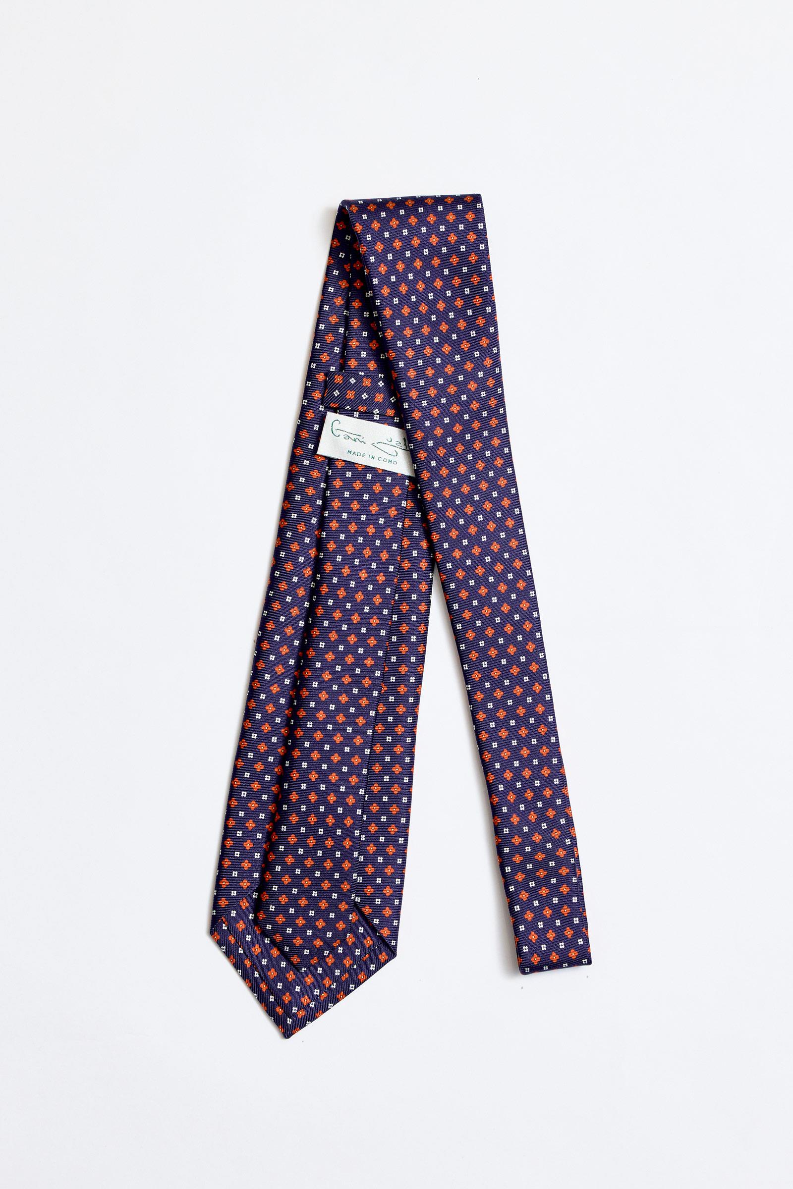 Lacivert Kırmızı 5 Fold İpek Kravat