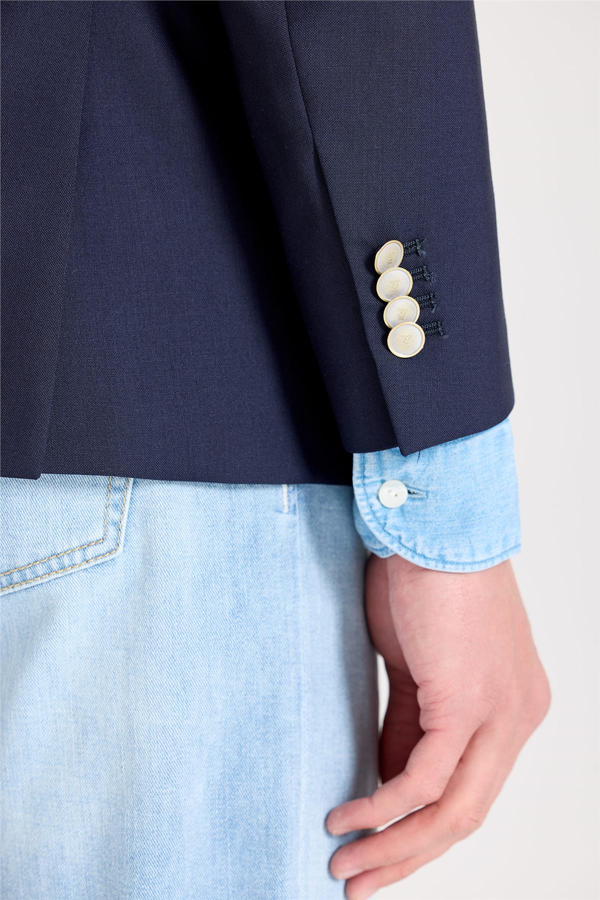 Lacivert Kruvaze Yün Blazer Ceket 