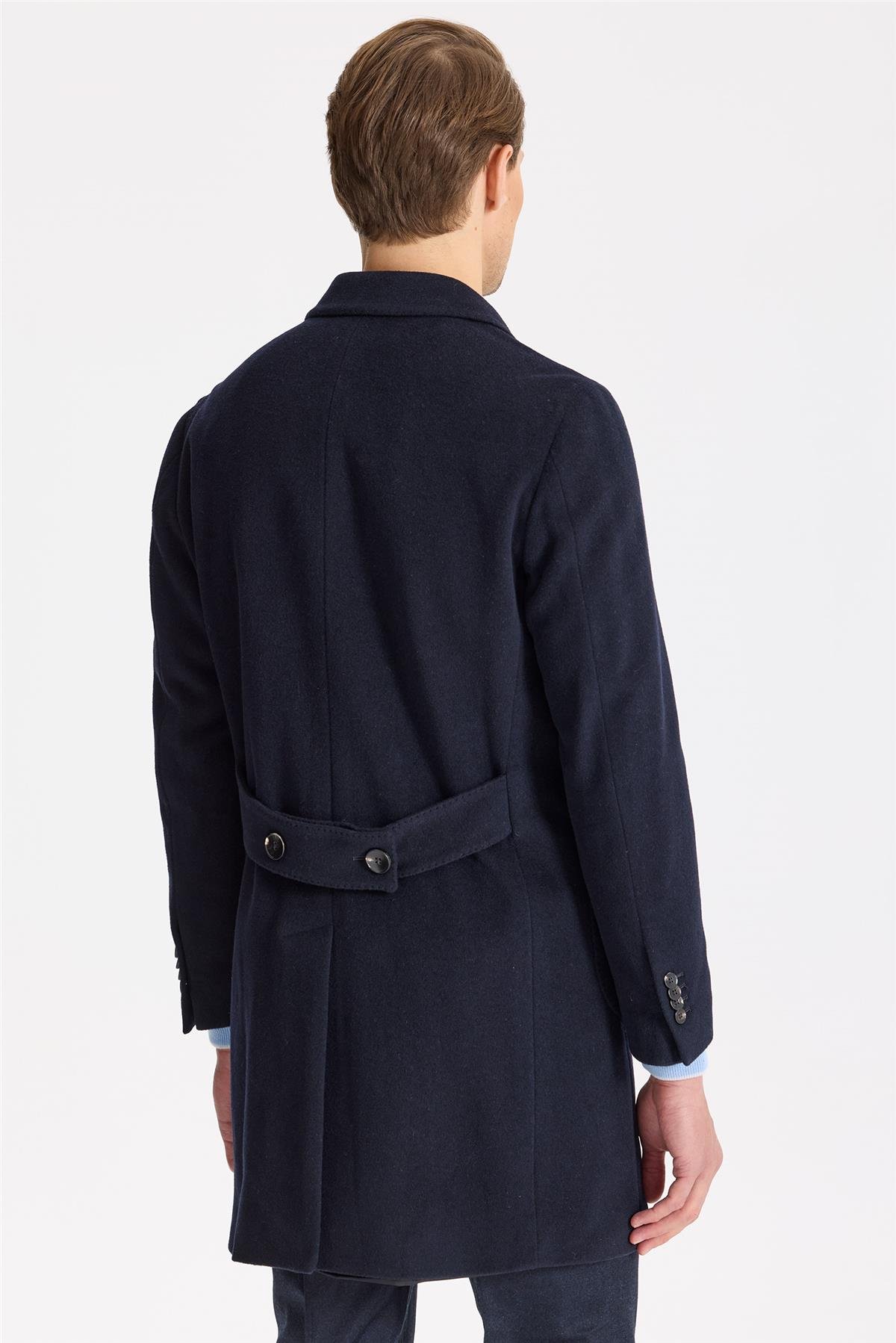 Lacivert Kruvaze Yün Kaşmir Palto
