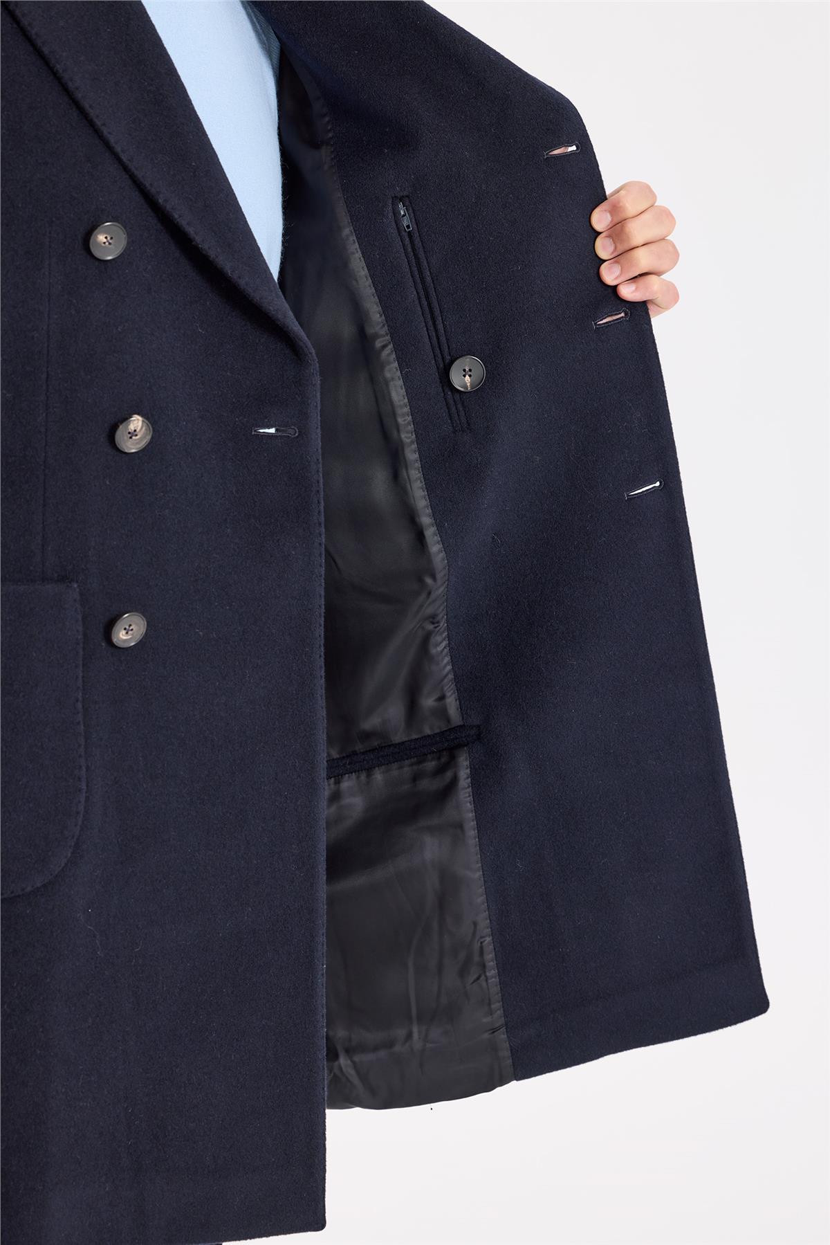 Lacivert Kruvaze Yün Kaşmir Palto