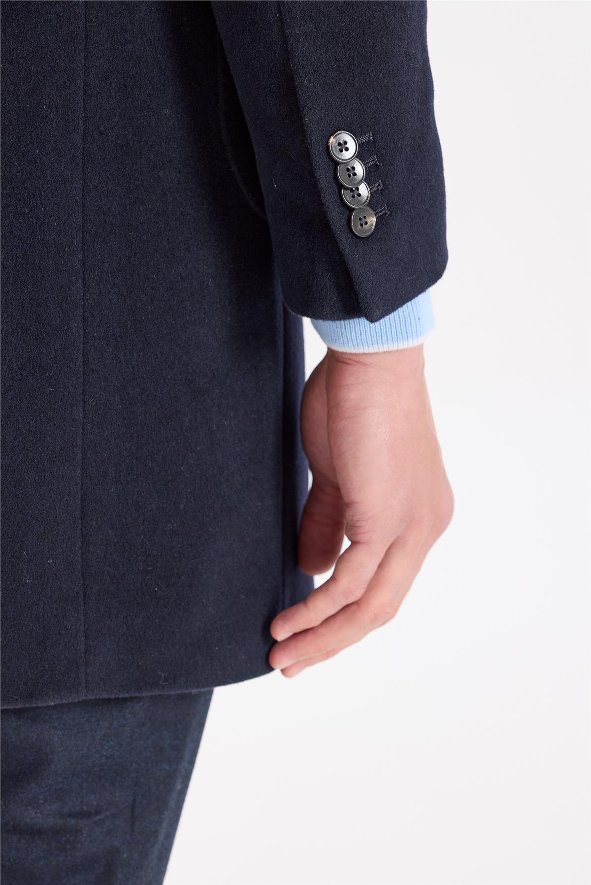 Lacivert Kruvaze Yün Kaşmir Palto