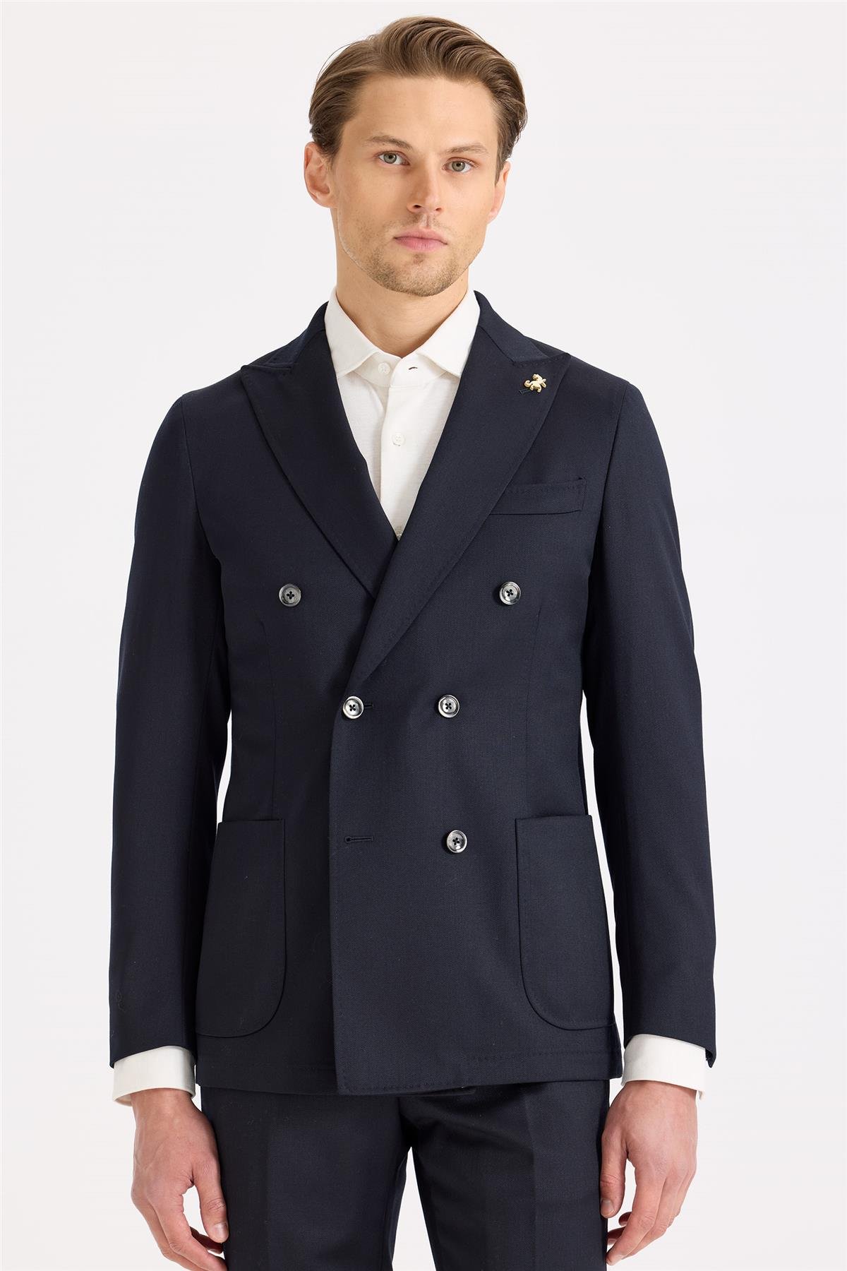 Lacivert Kruvaze Yün Takım Elbise 