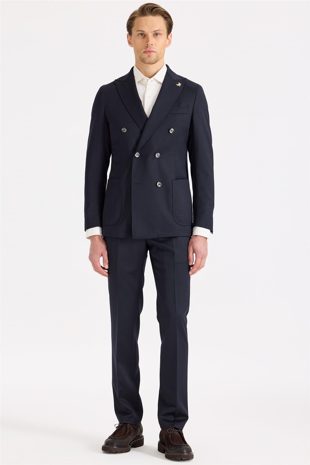 Lacivert Kruvaze Yün Takım Elbise 