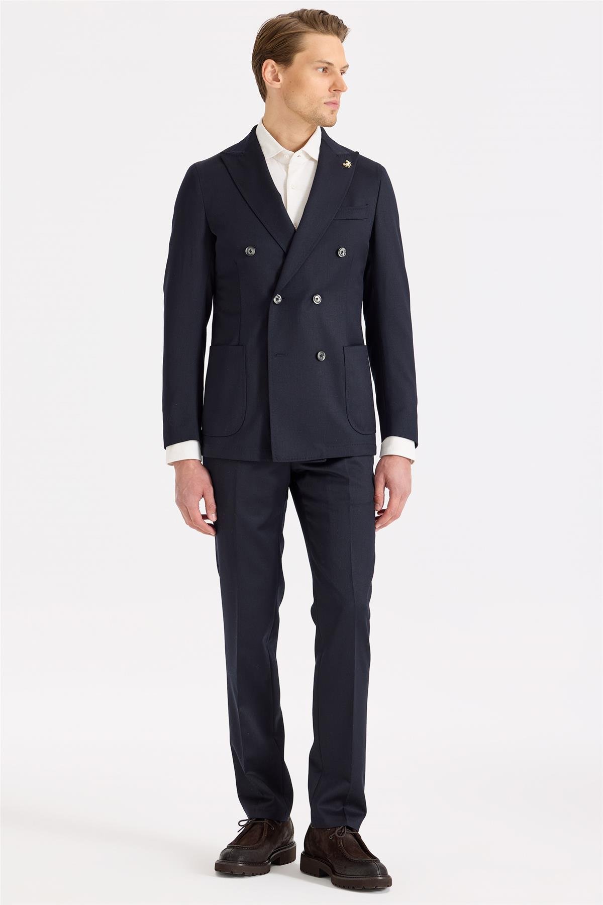 Lacivert Kruvaze Yün Takım Elbise 