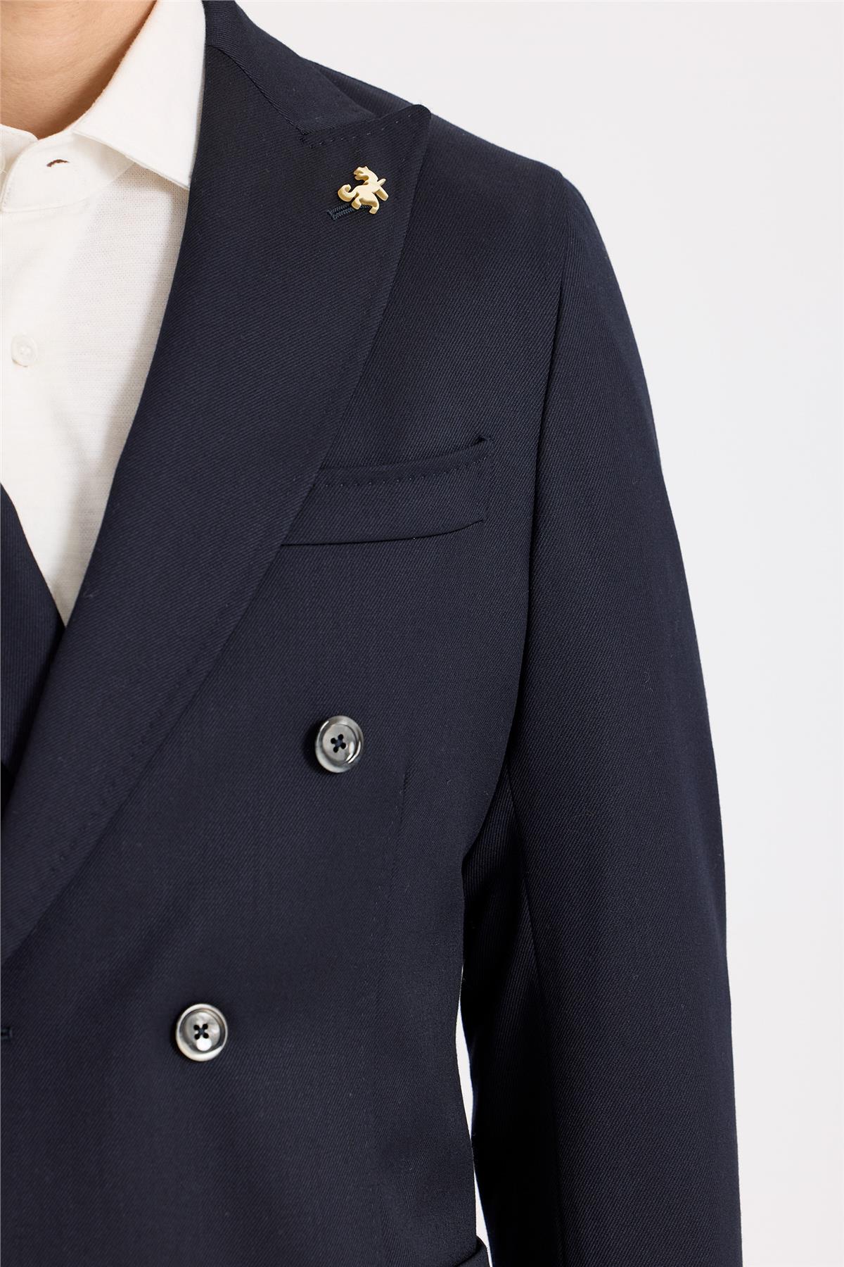 Lacivert Kruvaze Yün Takım Elbise 