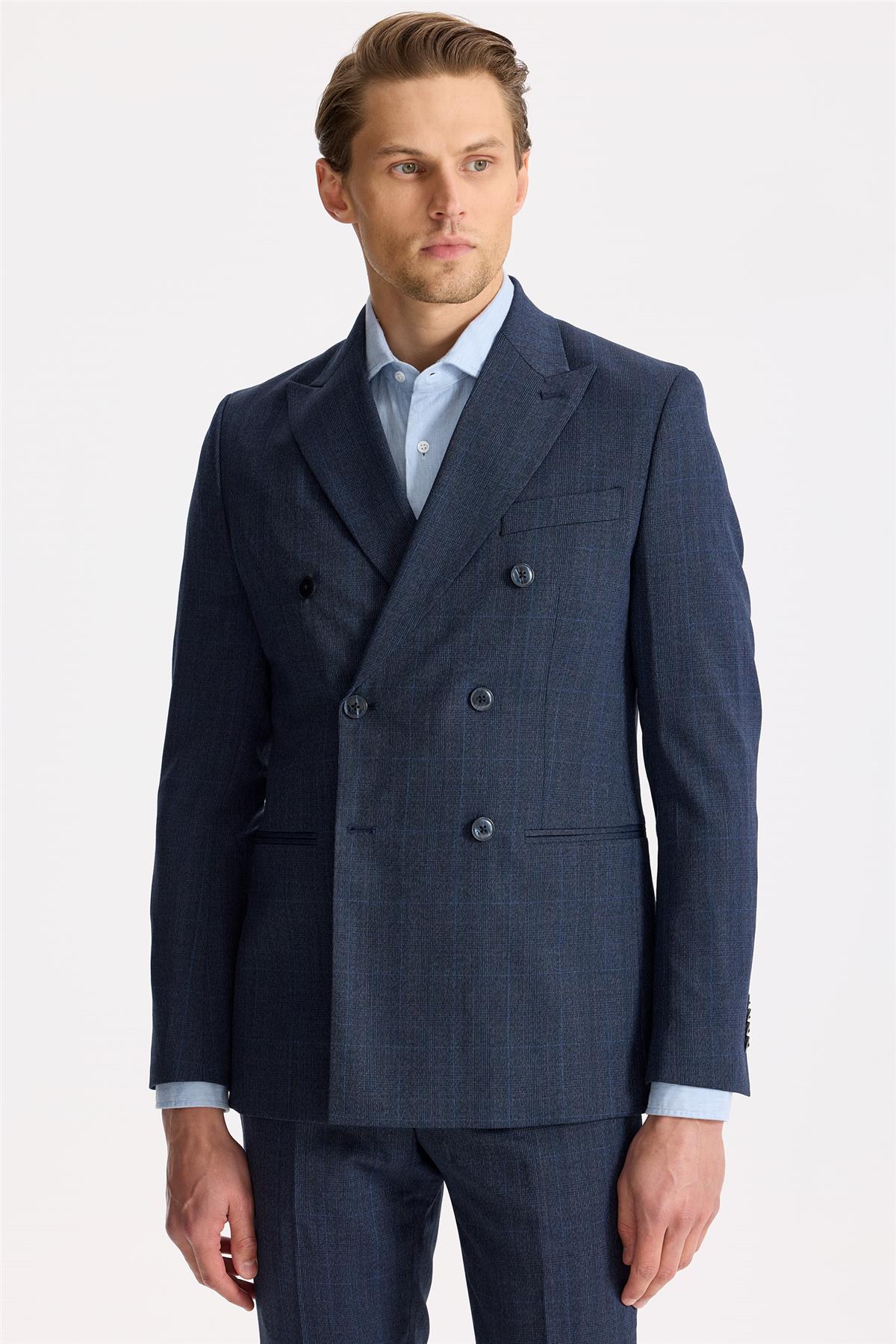 Lacivert Kruvaze Yün Takım Elbise