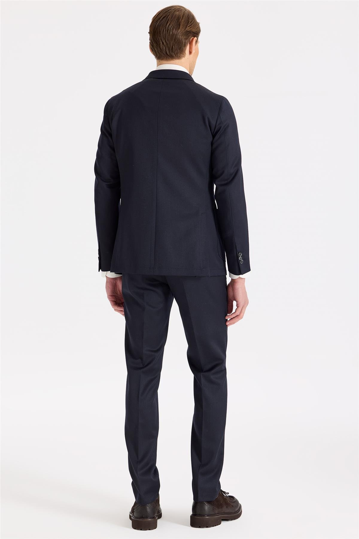 Lacivert Kruvaze Yün Takım Elbise 