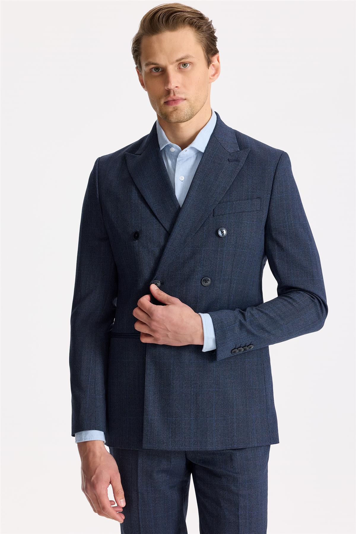 Lacivert Kruvaze Yün Takım Elbise