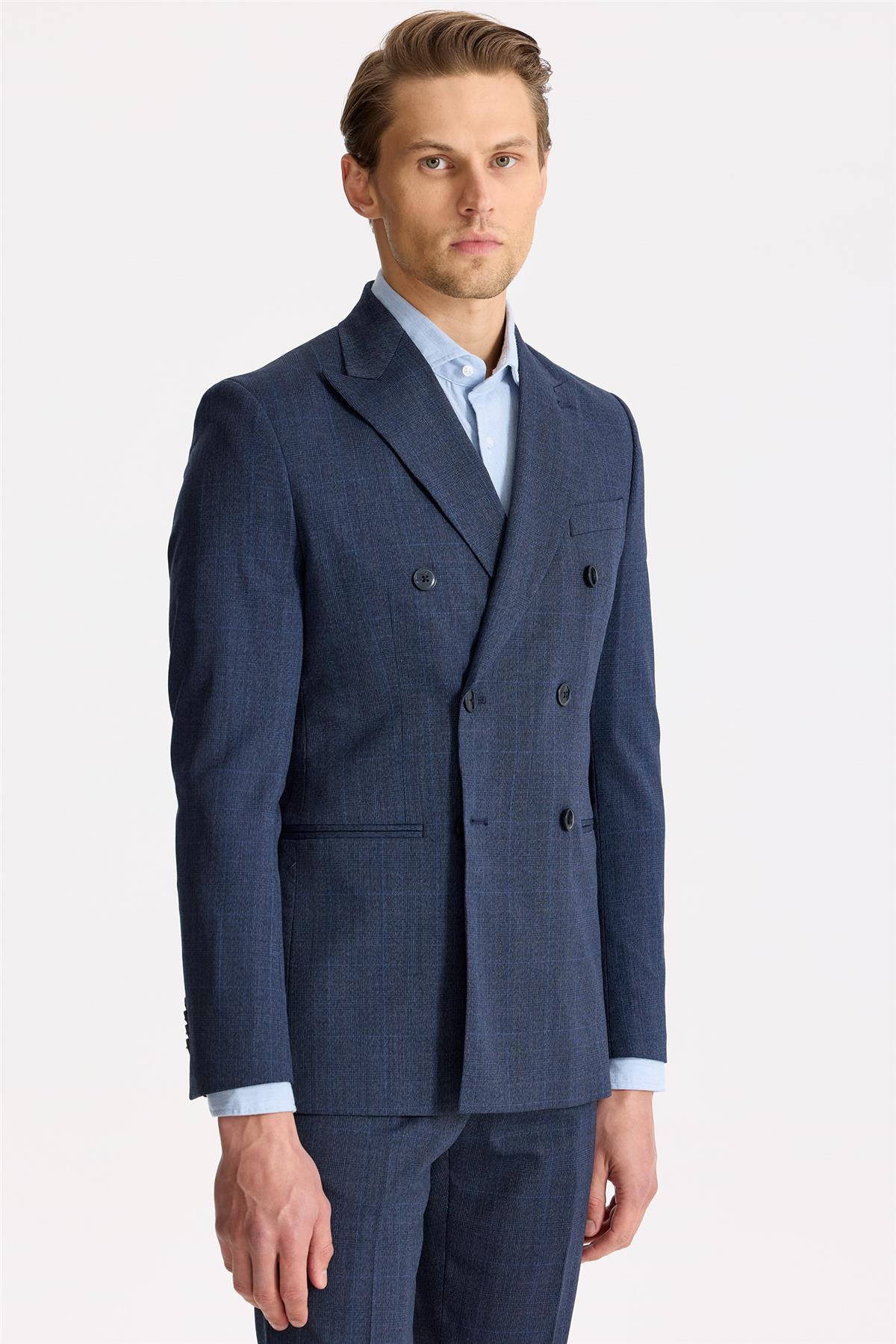 Lacivert Kruvaze Yün Takım Elbise