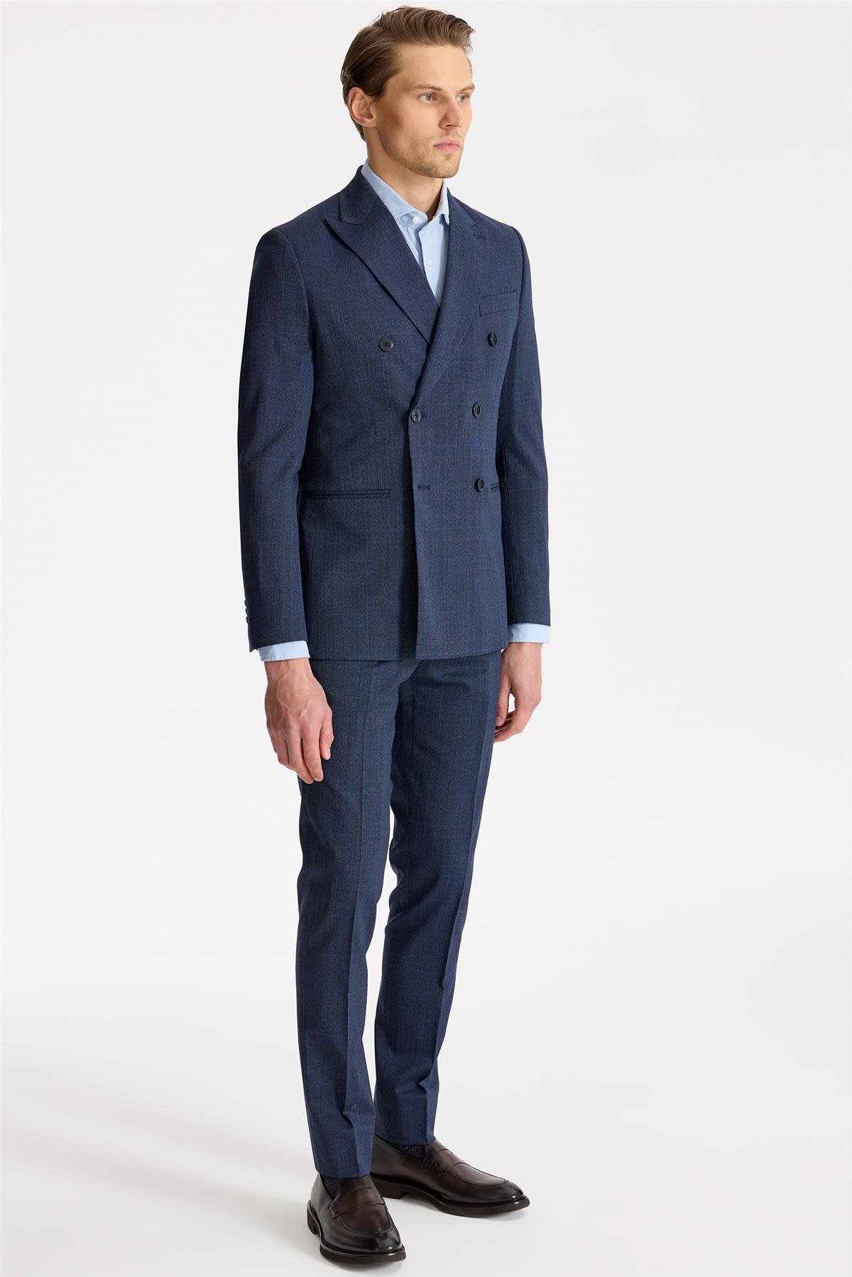 Lacivert Kruvaze Yün Takım Elbise