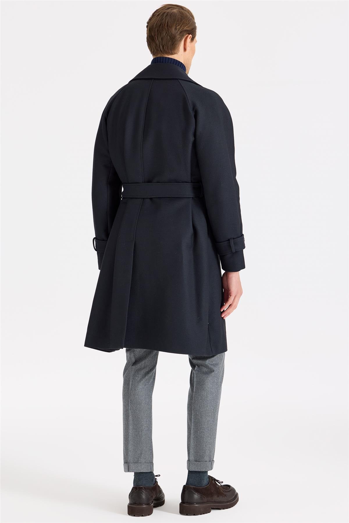 Lacivert Kruvaze Yün Teknik Palto