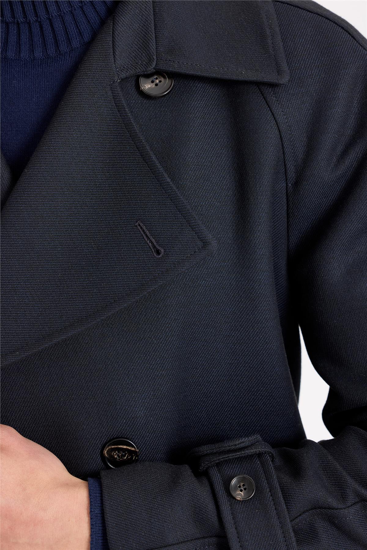 Lacivert Kruvaze Yün Teknik Palto