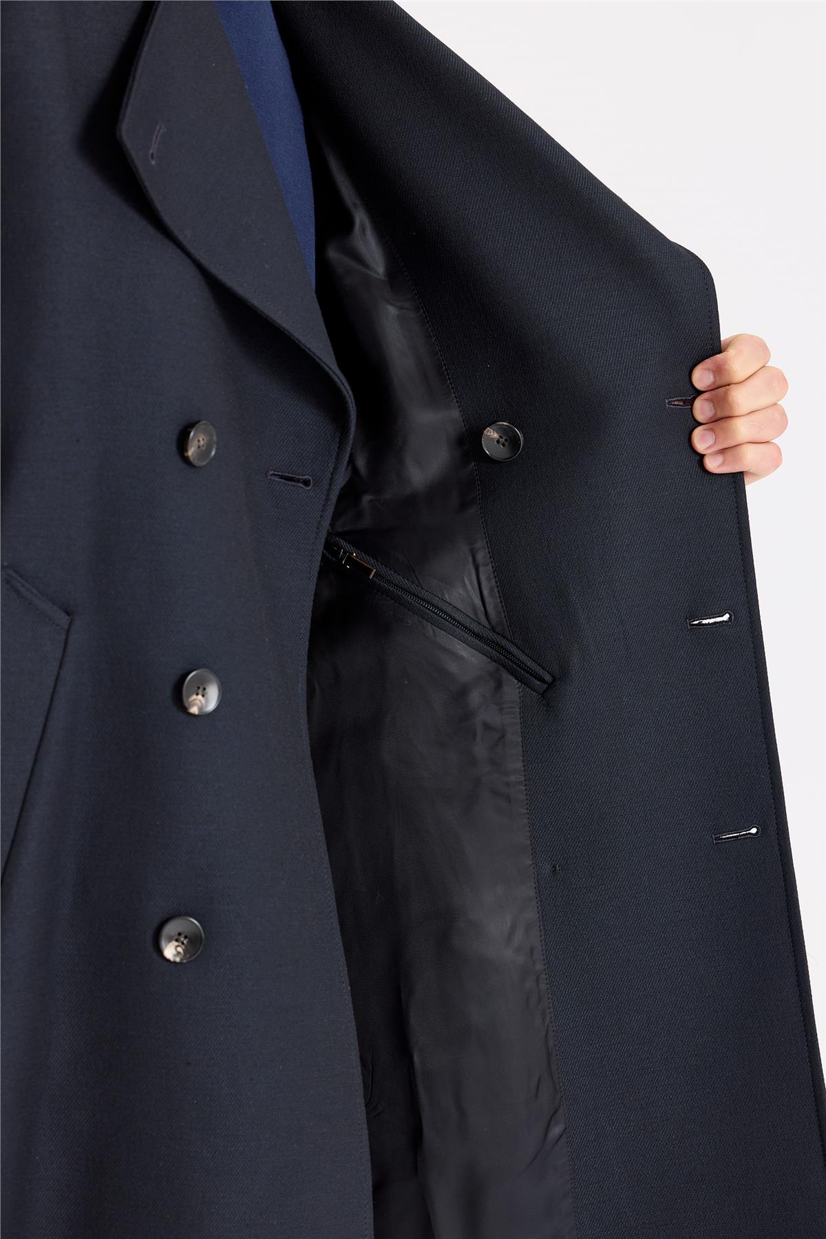 Lacivert Kruvaze Yün Teknik Palto