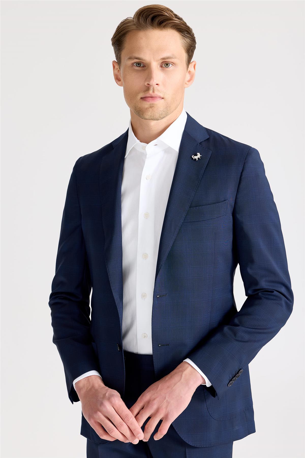 Lacivert Mavi Çizgili Takım Elbise