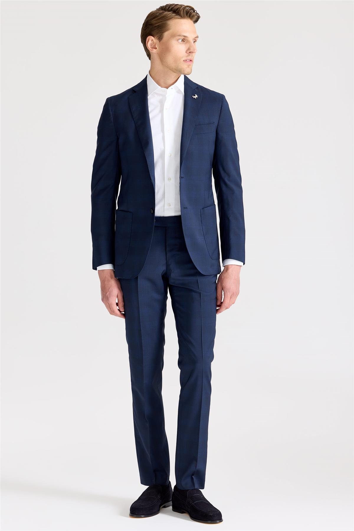 Lacivert Mavi Çizgili Takım Elbise